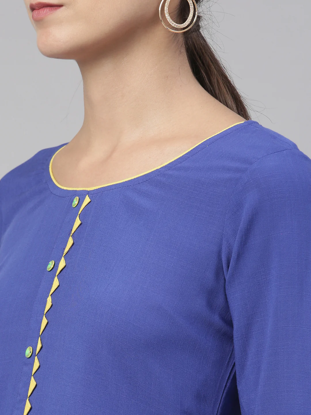 Neerus Royal Blue Color Slub Rayon Fabric Kurta - Image 6