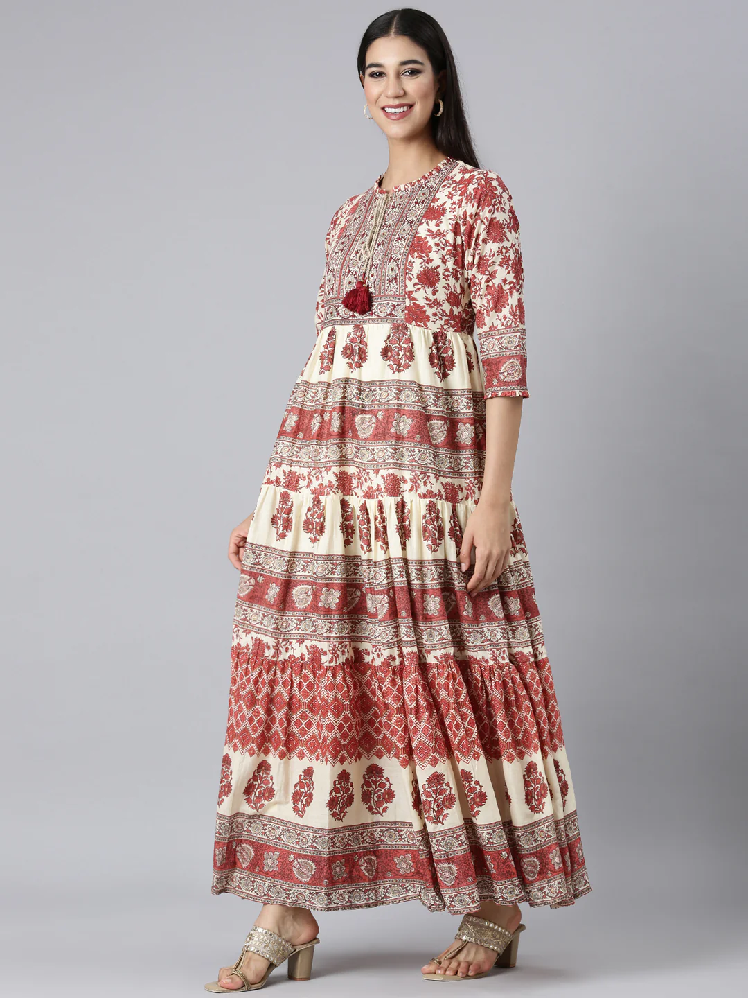 Neerus Rust Casual Tribal Maxi Dresses - Image 2