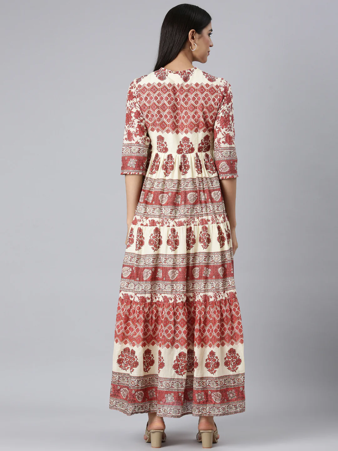 Neerus Rust Casual Tribal Maxi Dresses - Image 3