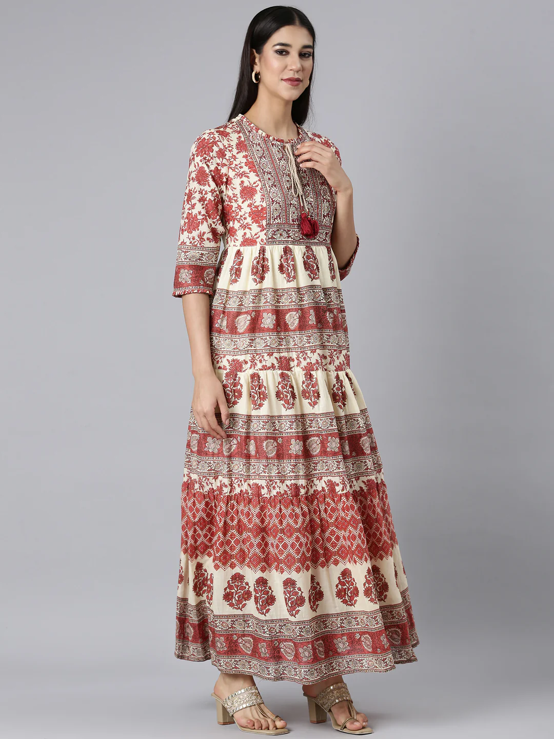 Neerus Rust Casual Tribal Maxi Dresses - Image 5