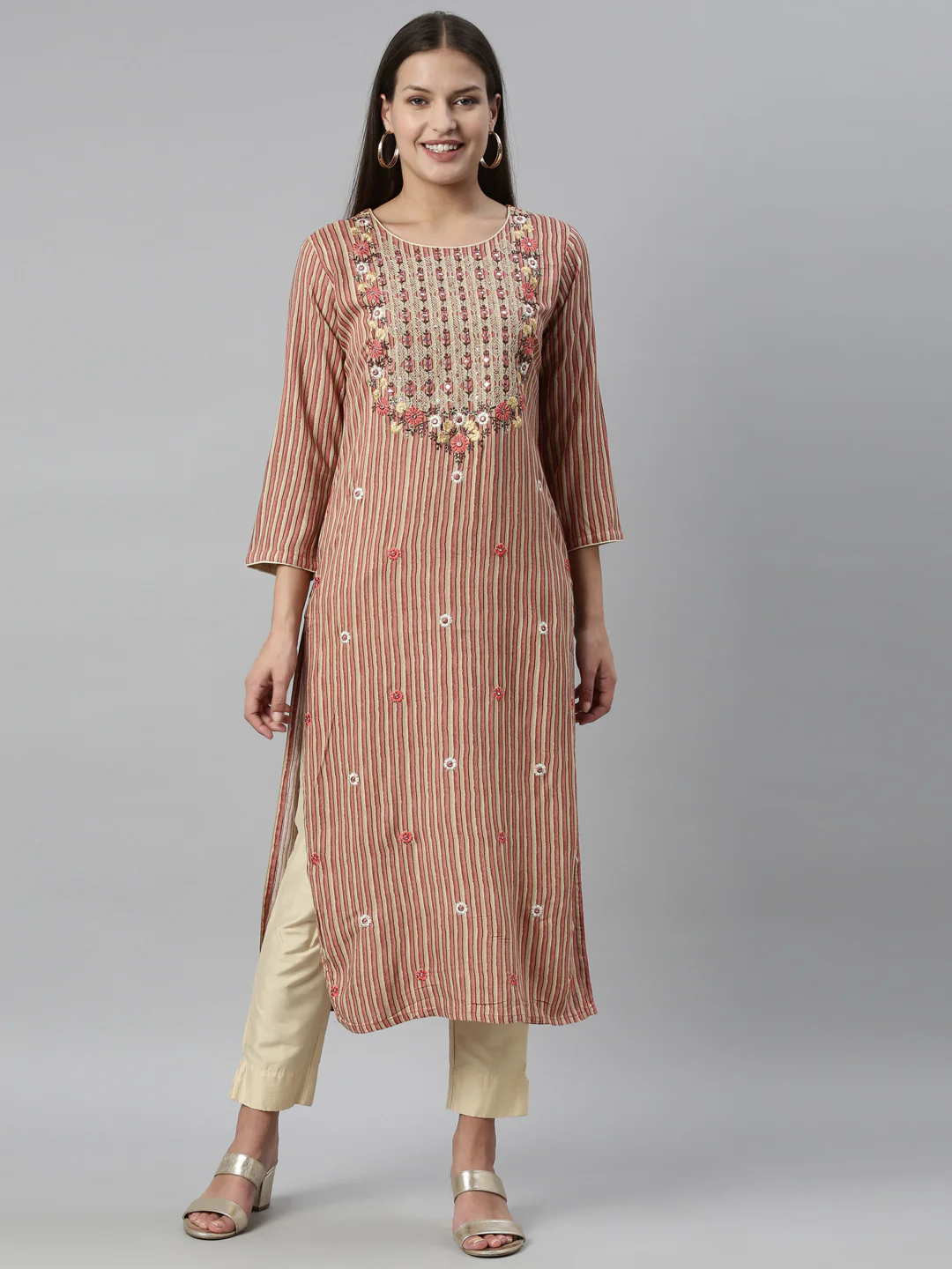 Neerus Rust Color Rayon Fabric Kurta