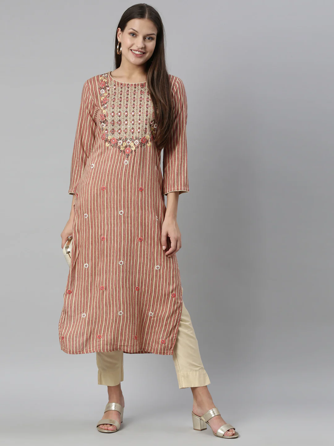 Neerus Rust Color Rayon Fabric Kurta - Image 6