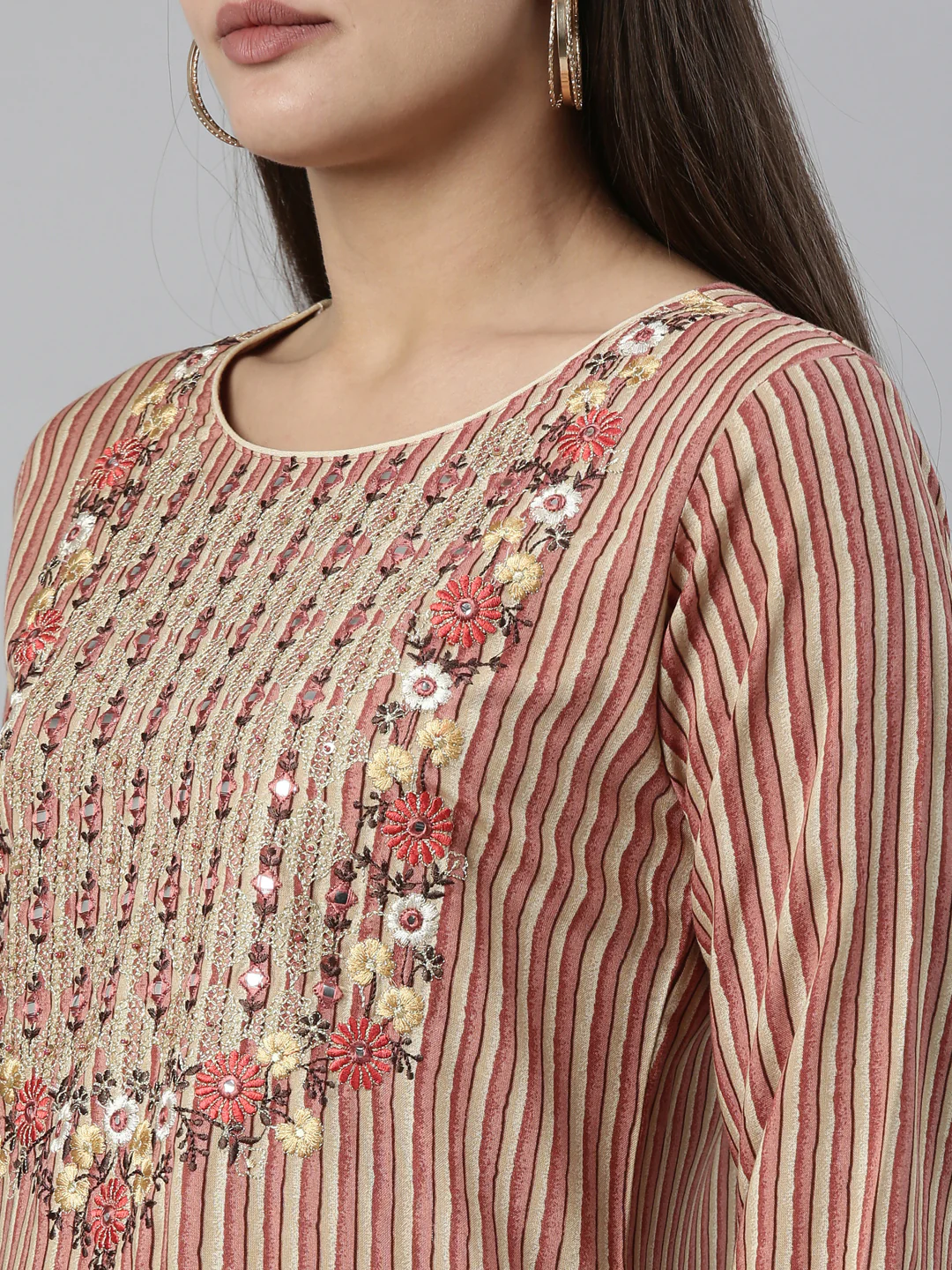 Neerus Rust Color Rayon Fabric Kurta - Image 8