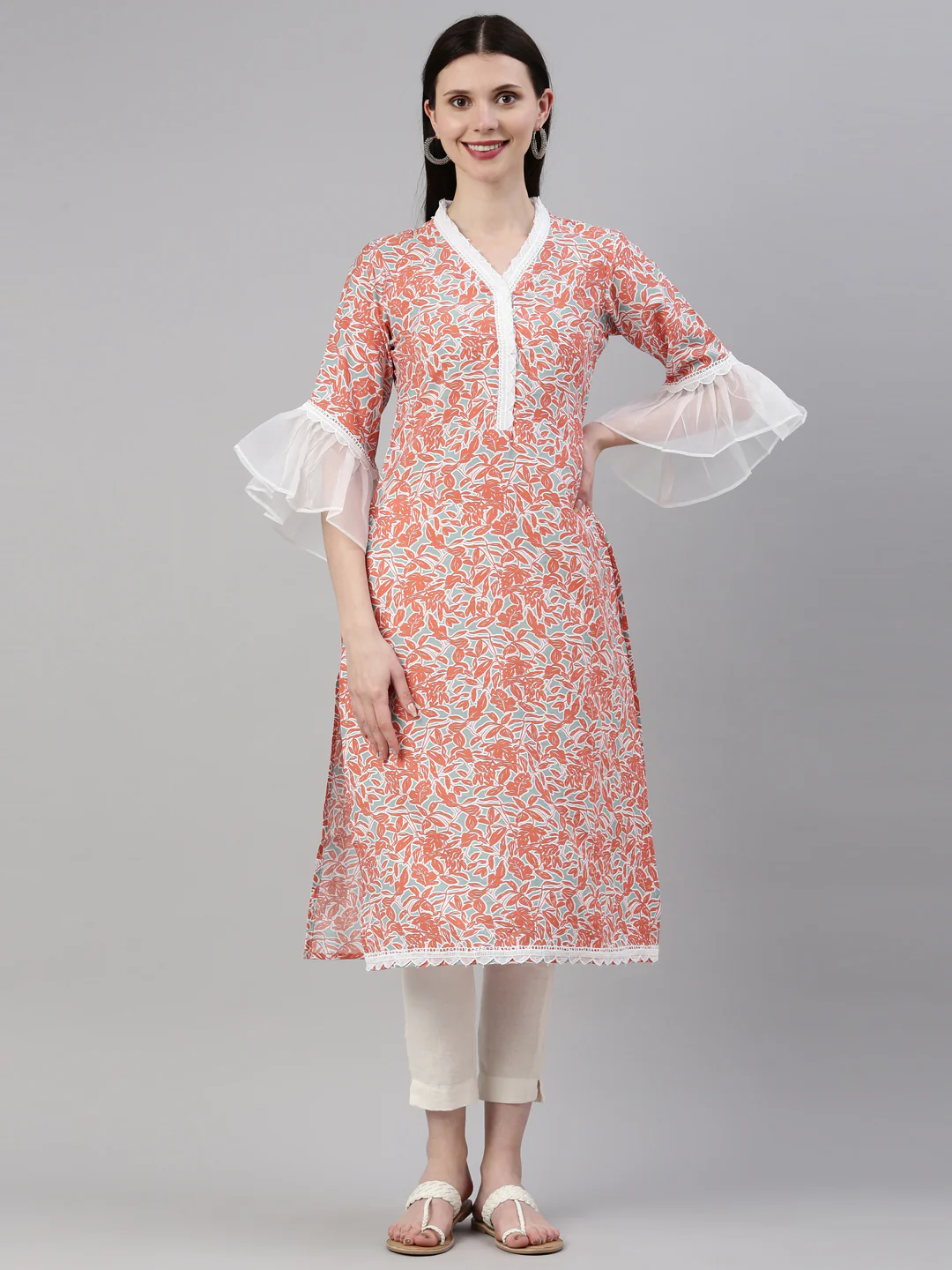 Neerus Rust Color Rayon Fabric Kurta