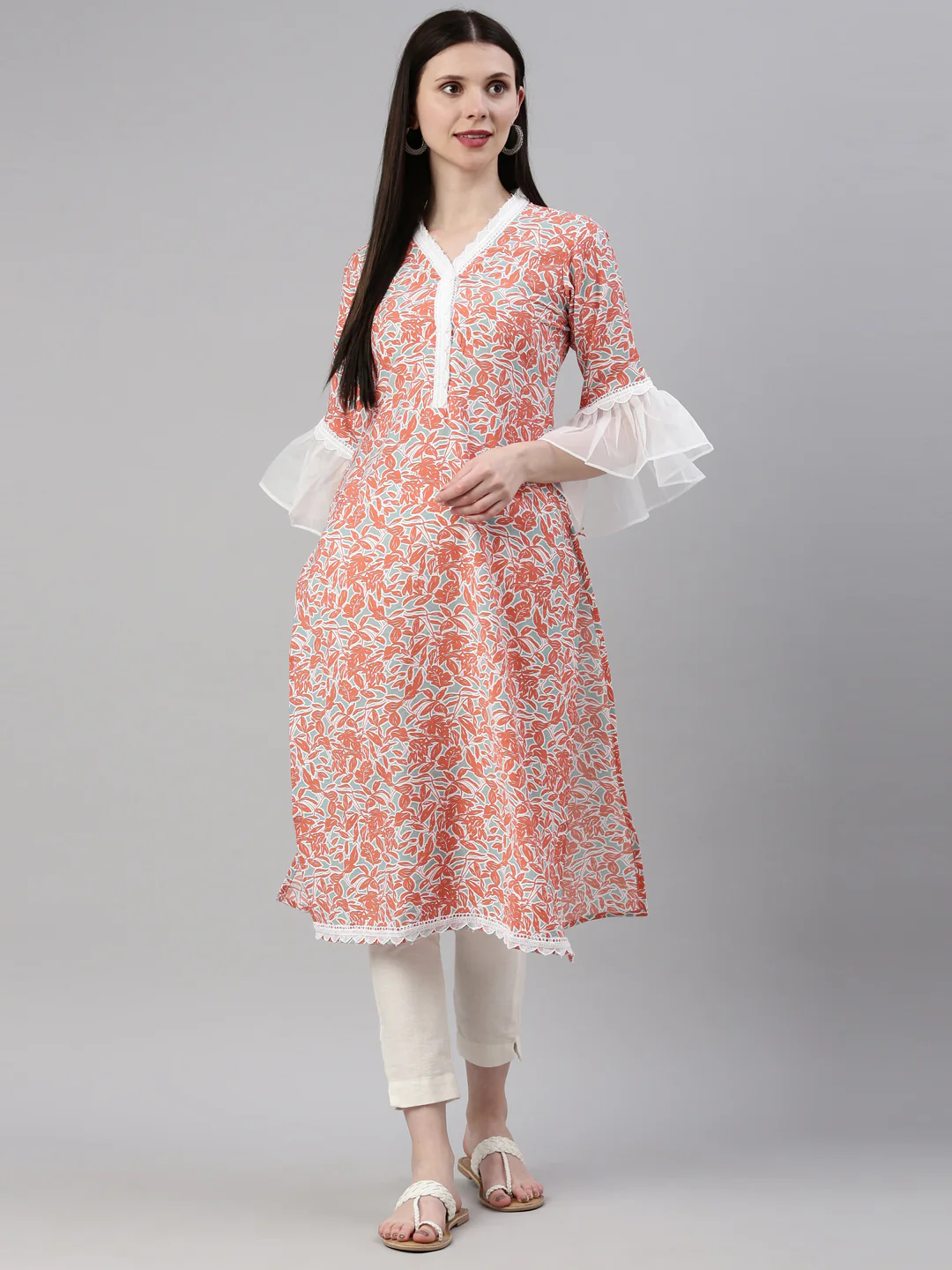 Neerus Rust Color Rayon Fabric Kurta - Image 6