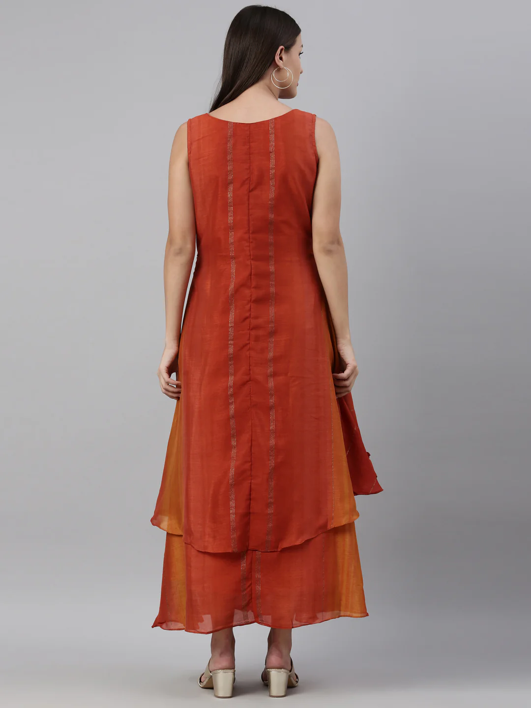 Neerus Rust Color Silk Fabric Kurta - Image 5