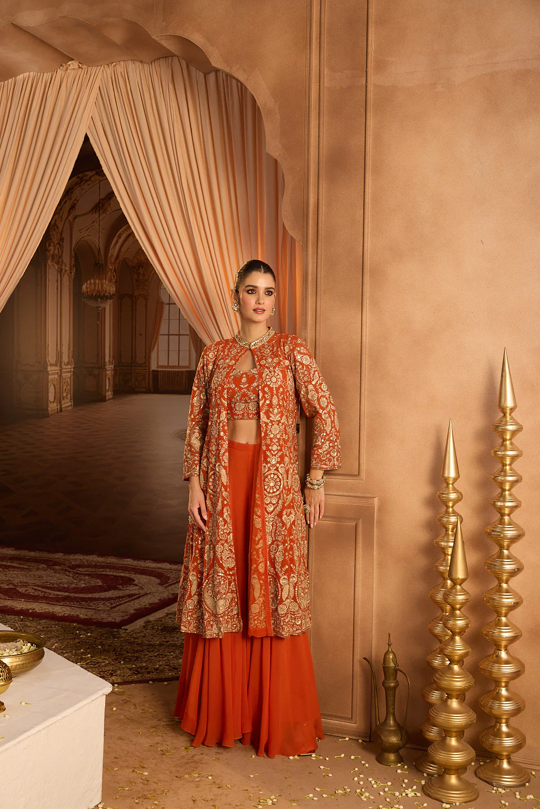 Neerus Rust Embroidery Georgette Fabric Fusion Set. - Image 3