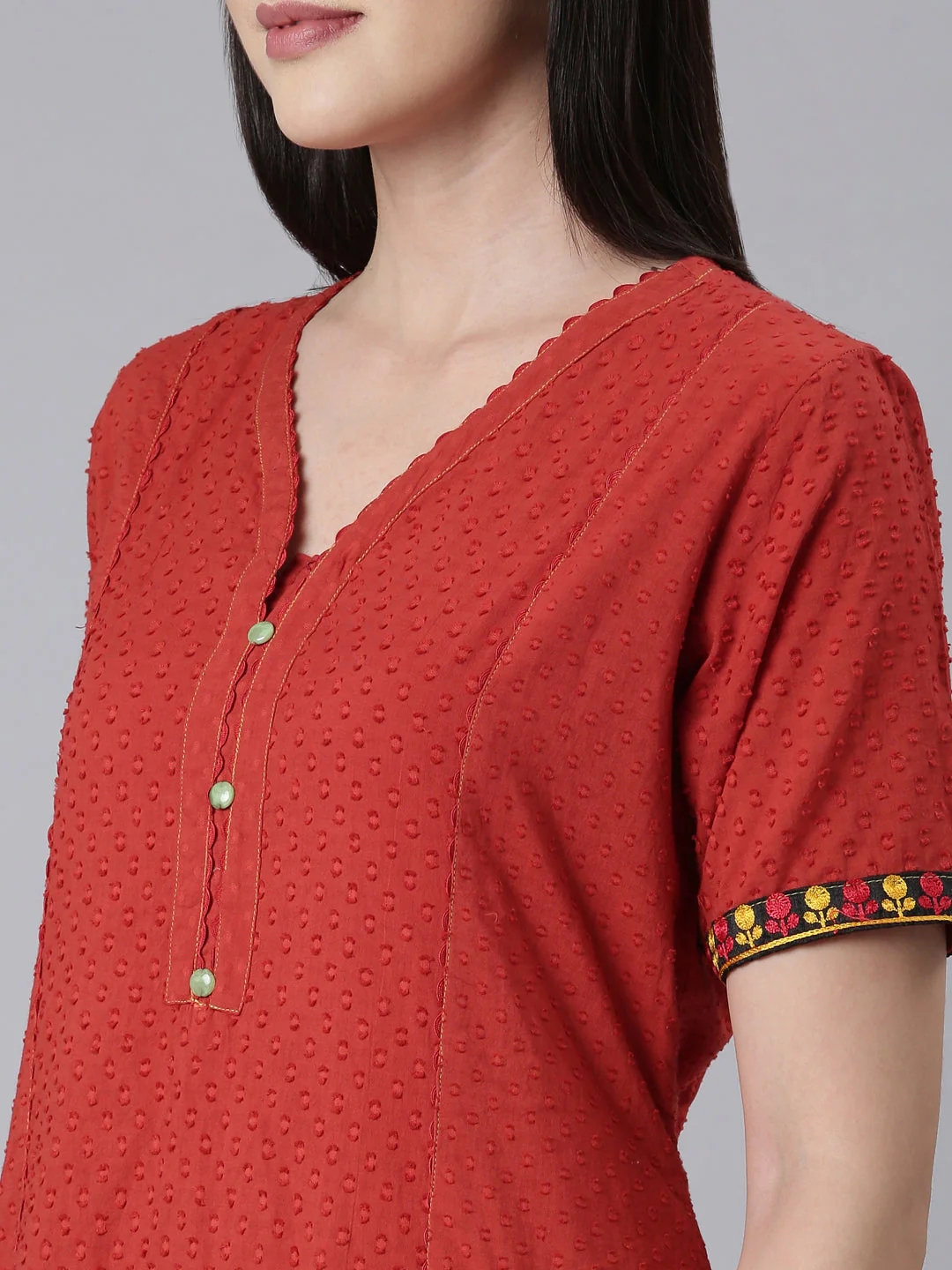 Neerus Rust Panelled Straight Bandhani Kurta - Image 5