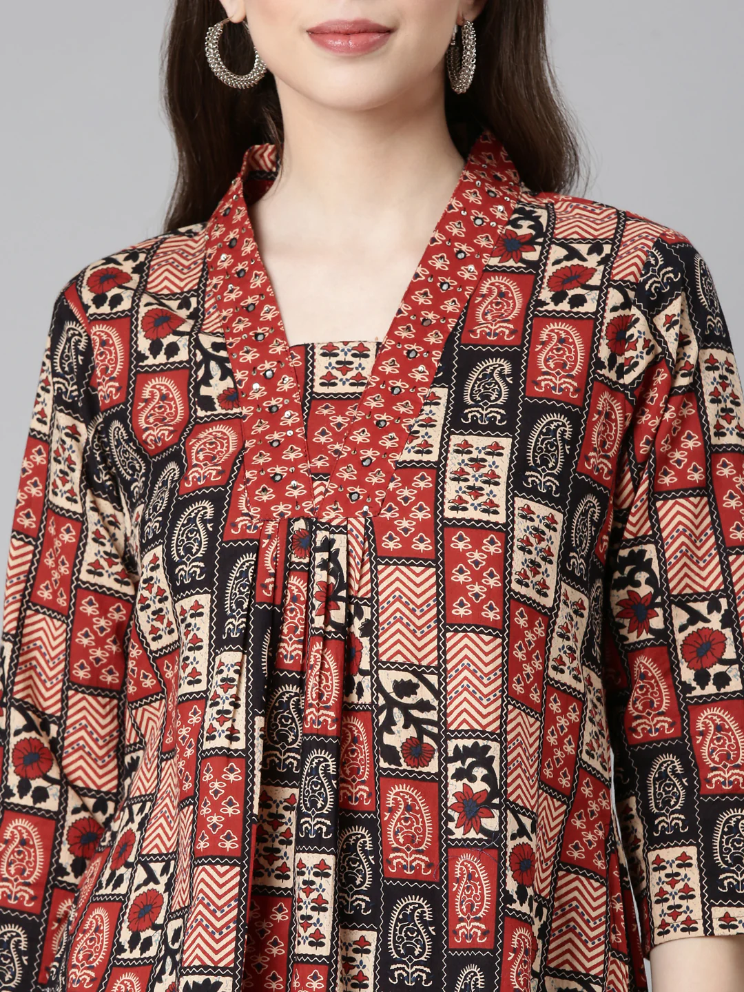 Neerus Rust Printed Straight Kurta and Trousers - Image 4