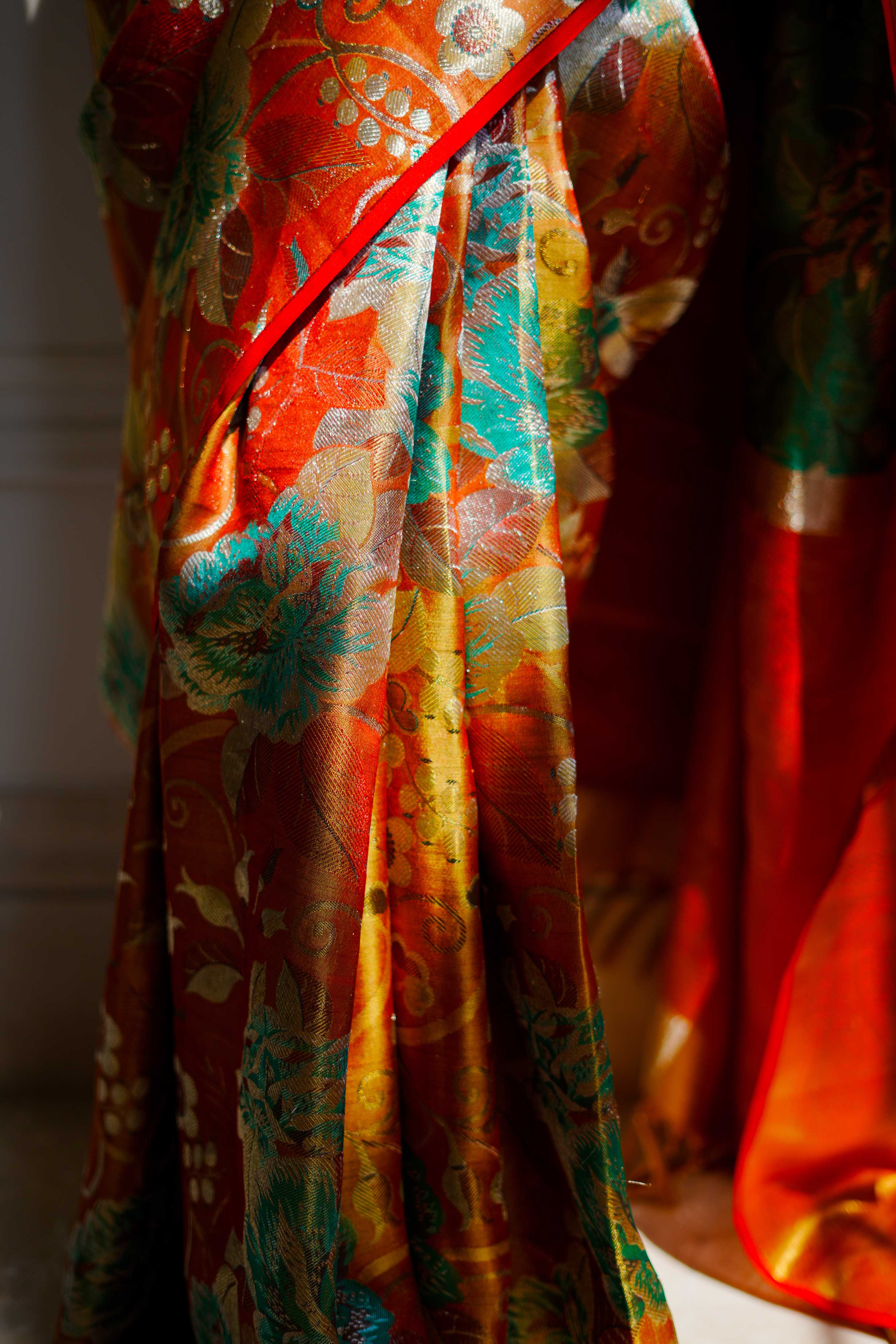 Neerus Rust Pure Silk Saree with Blouse - Image 4