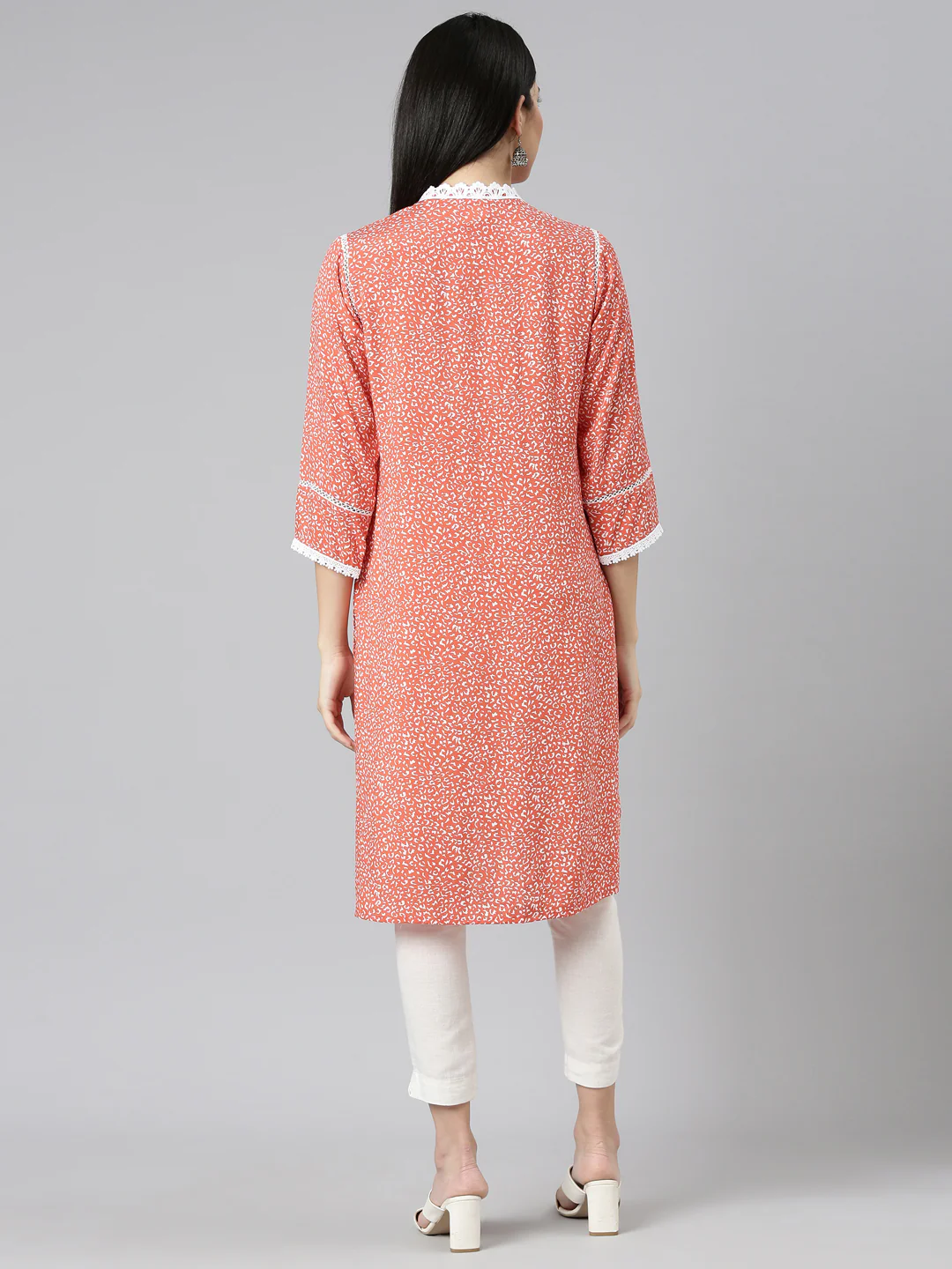 Neerus Rust Regular Straight Printed Kurta - Image 3