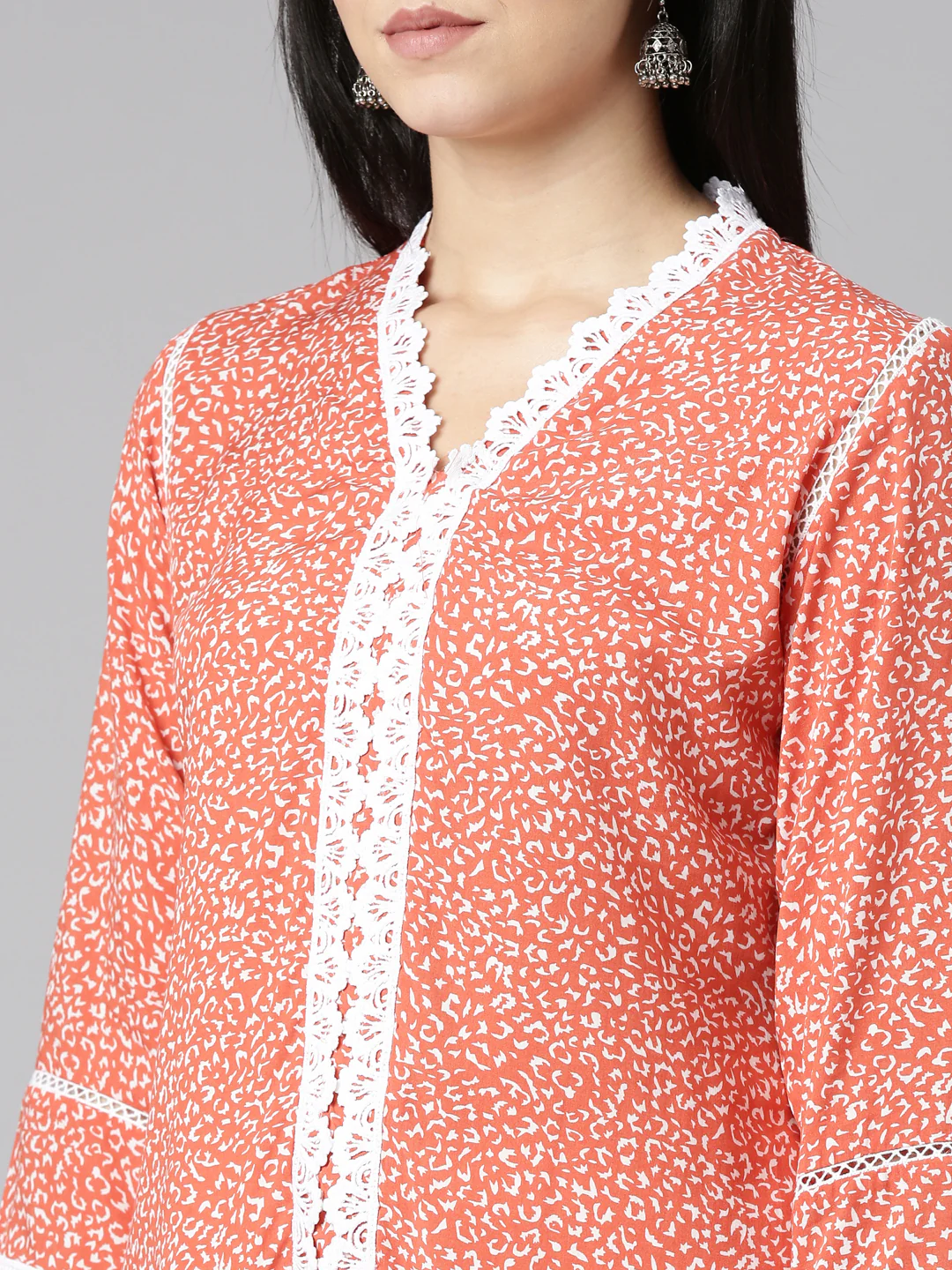 Neerus Rust Regular Straight Printed Kurta - Image 4