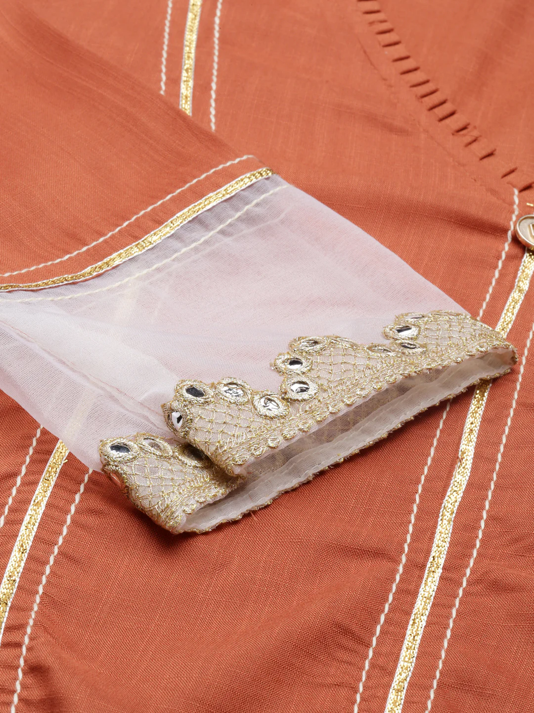 Neerus Rust Straight Straight Cotton Silk Kurta - Image 5