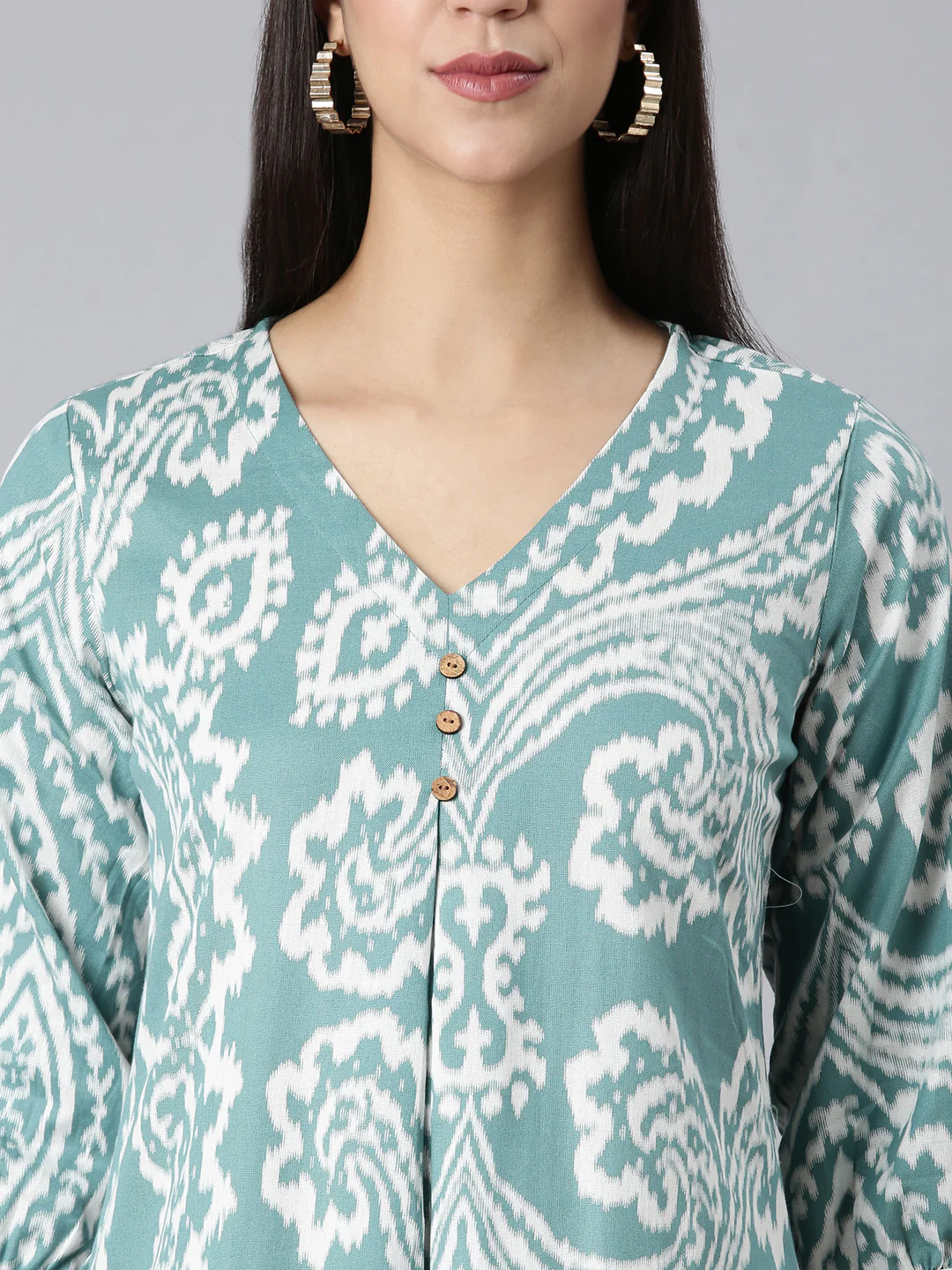 Neerus Sea Green Casual Floral A-Line Kurta - Image 4