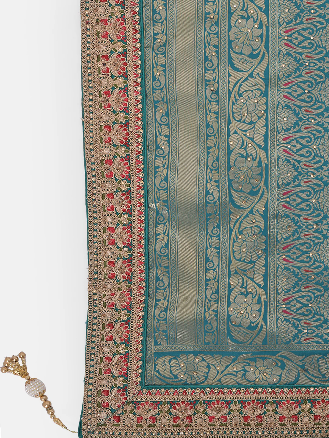 Neerus Sea Green Color Banaras Fabric Saree - Image 4
