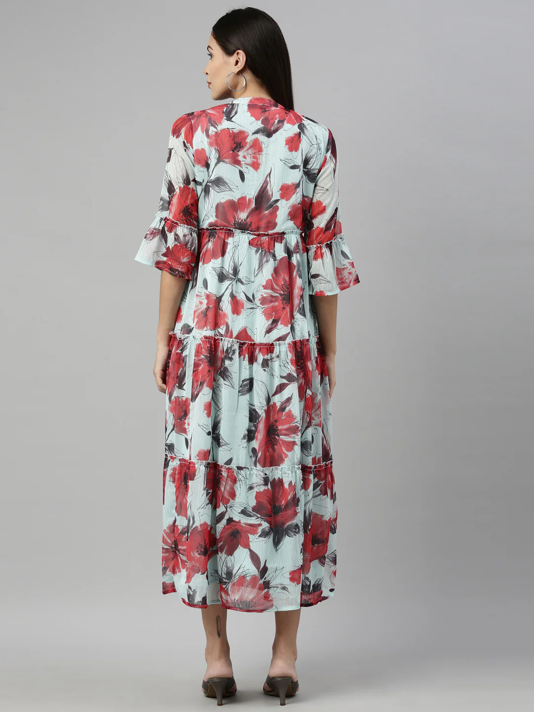 Neerus Sea Green Color Chiffon Fabric Kurta - Image 4