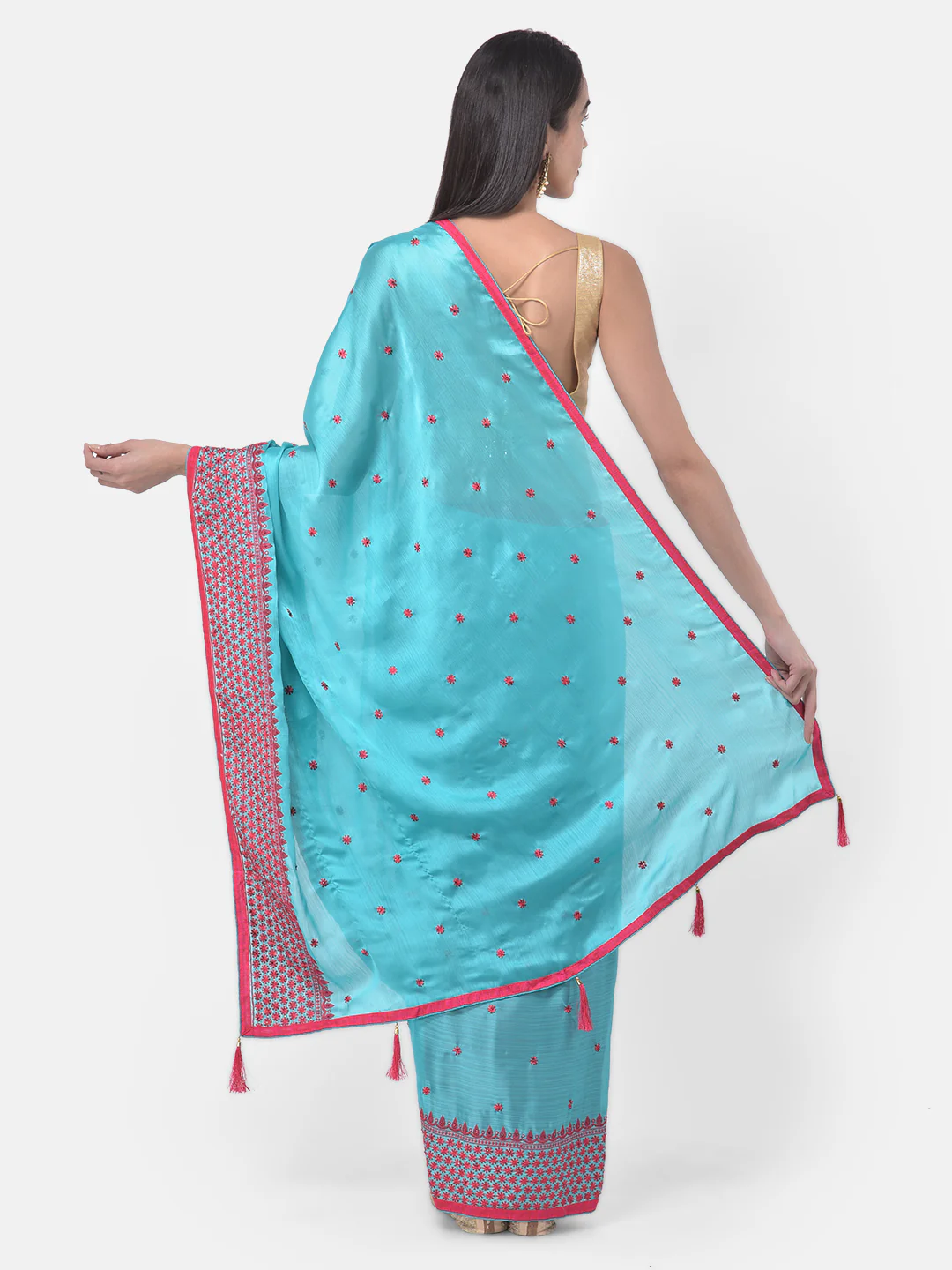 Neerus Sea Green Color Chiffon Fabric Saree - Image 2