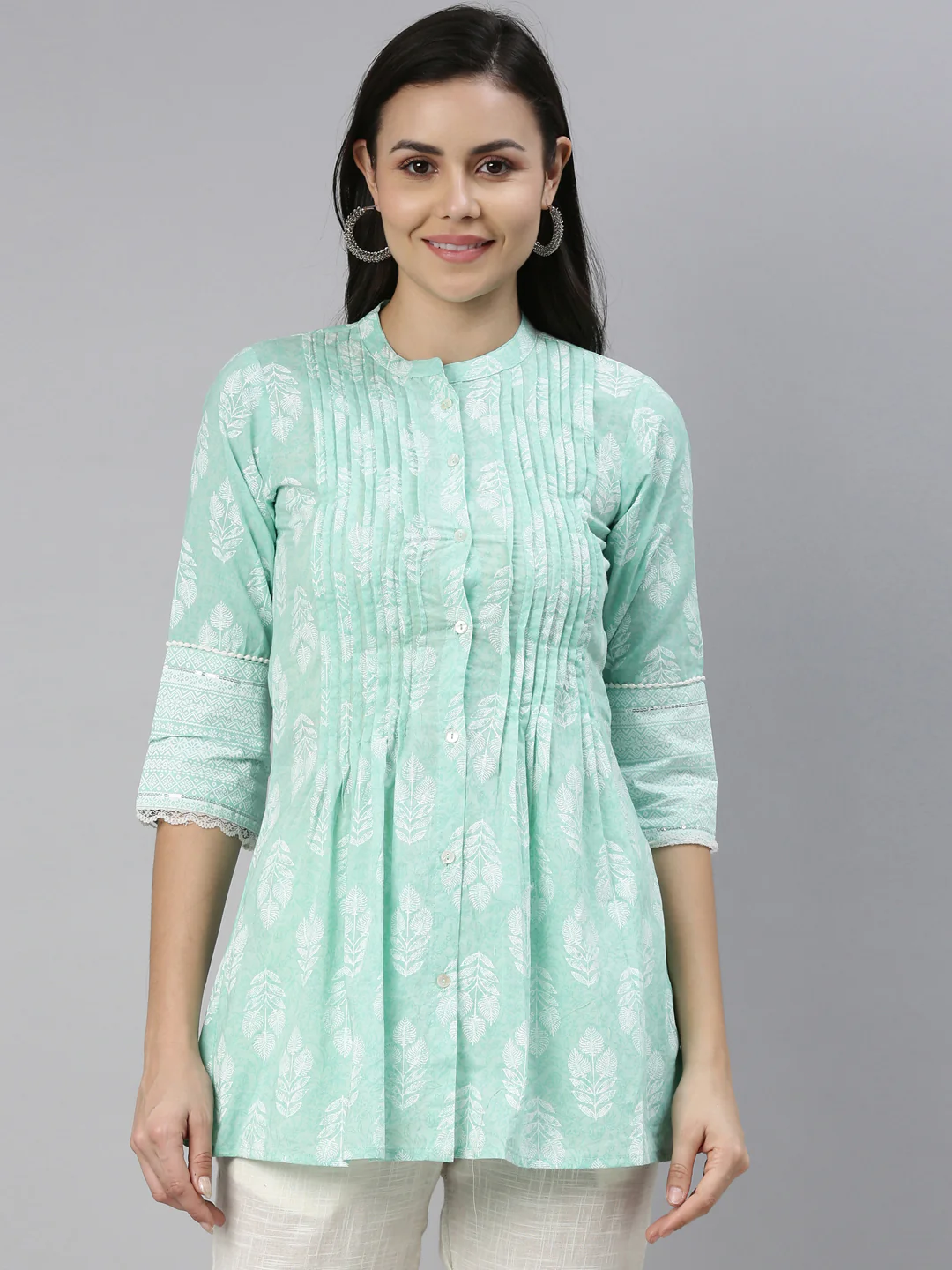 Neerus Sea Green Color Cotton Fabric Kurta - Image 2