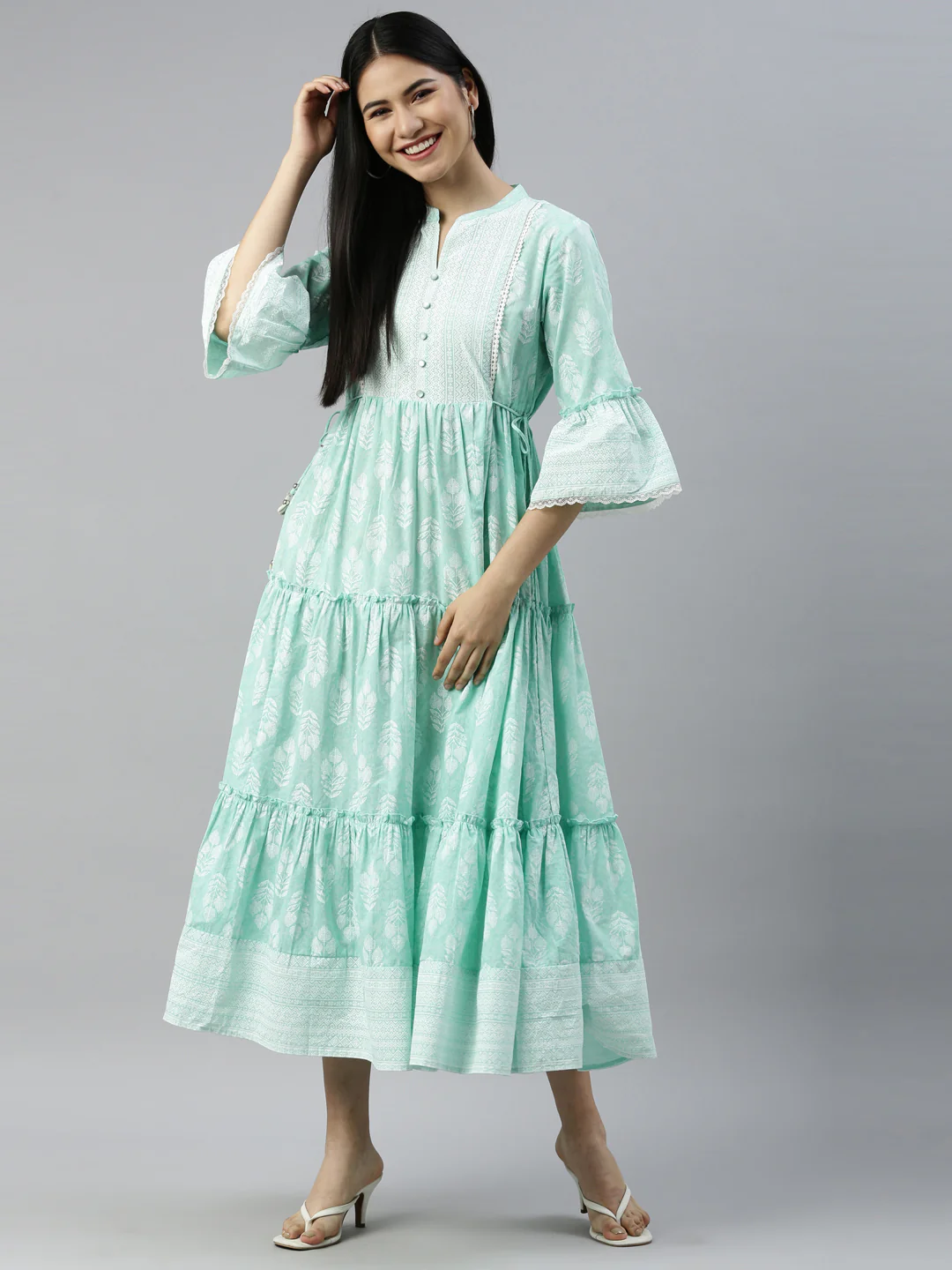 Neerus Sea Green Color Cotton Fabric Kurta - Image 5