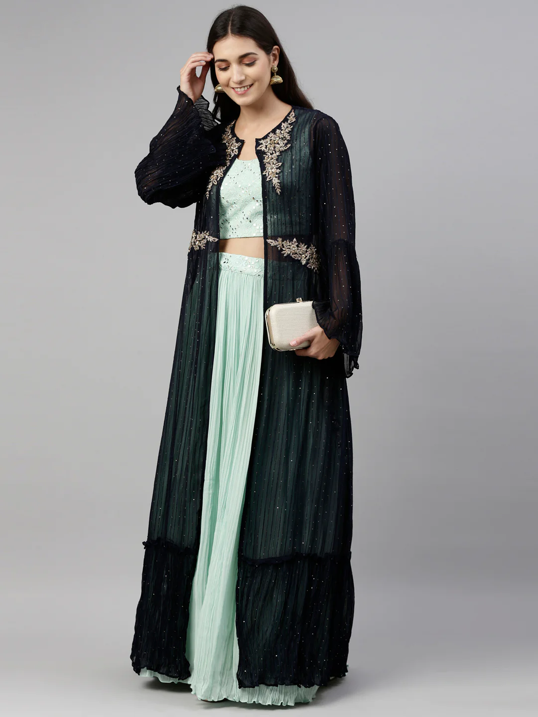 Neerus Sea Green Color Georgette Fabric Suit-Fusion - Image 8