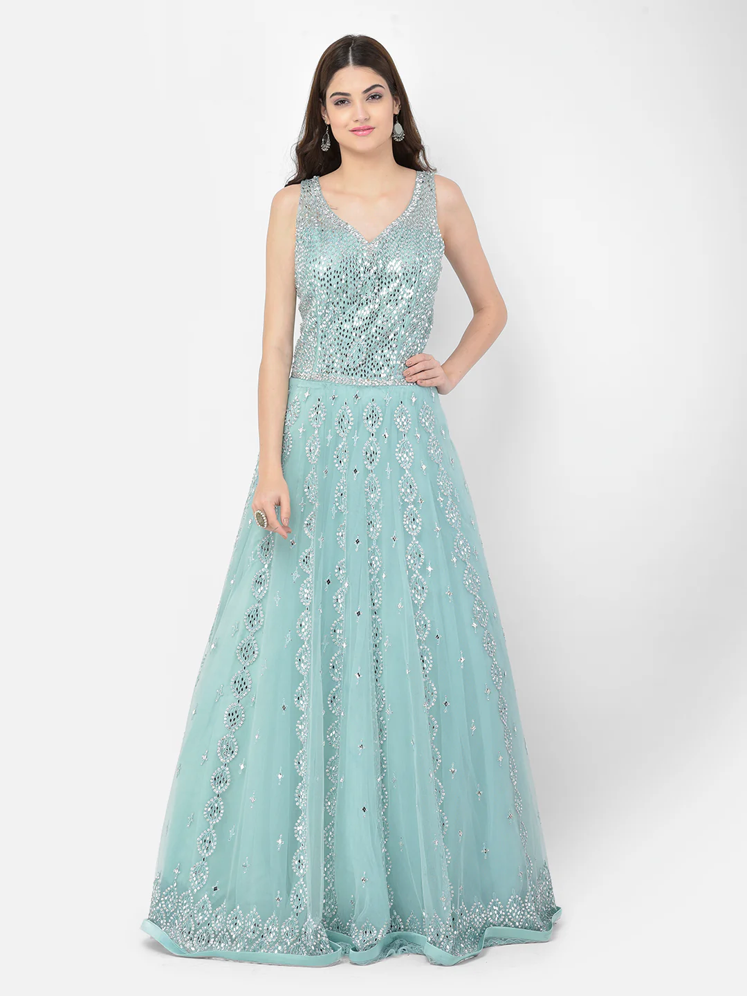 Neerus Sea Green Color Nett Fabric Gown - Image 7