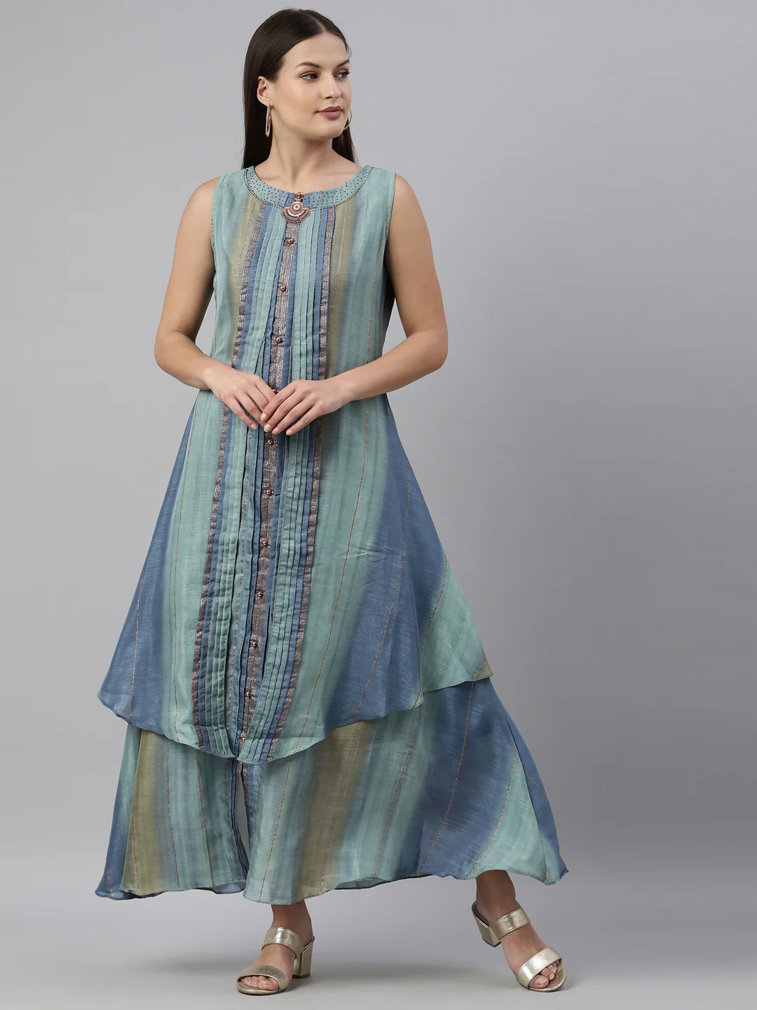 Neerus Sea Green Color Silk Fabric Kurta