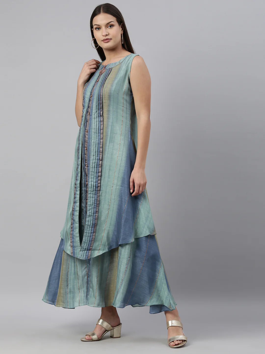 Neerus Sea Green Color Silk Fabric Kurta - Image 3