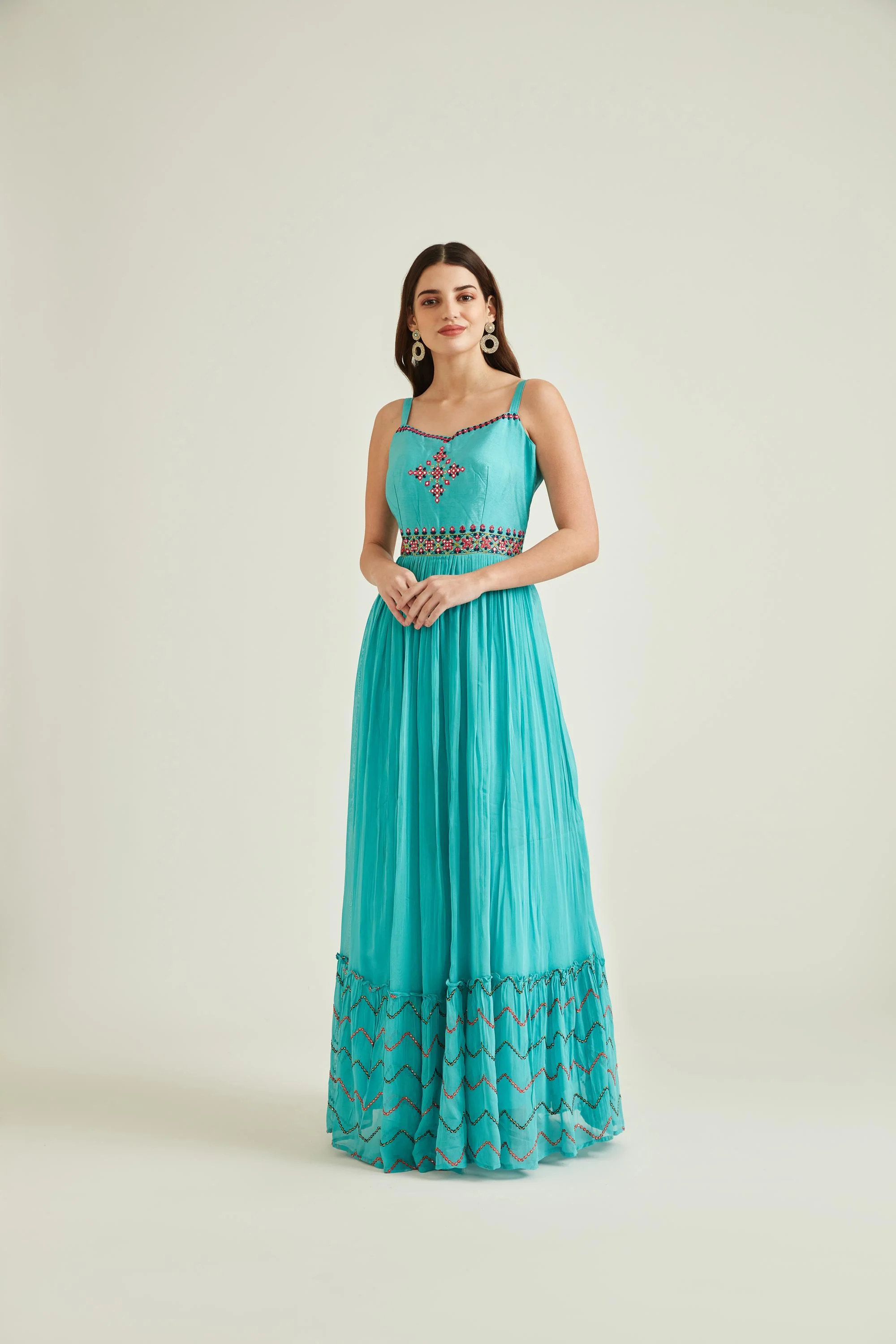 Neerus Sea Green Colour Georgette Fabric Gown - Image 5