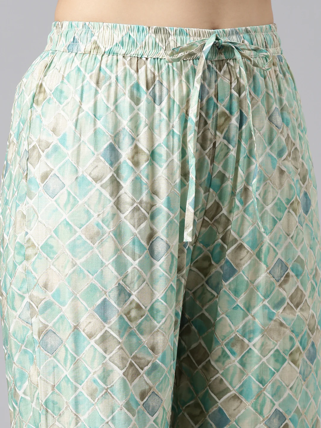 Neerus Sea Green Pleated Straight Printed Kurta And Sharara With Dupatta - Image 6