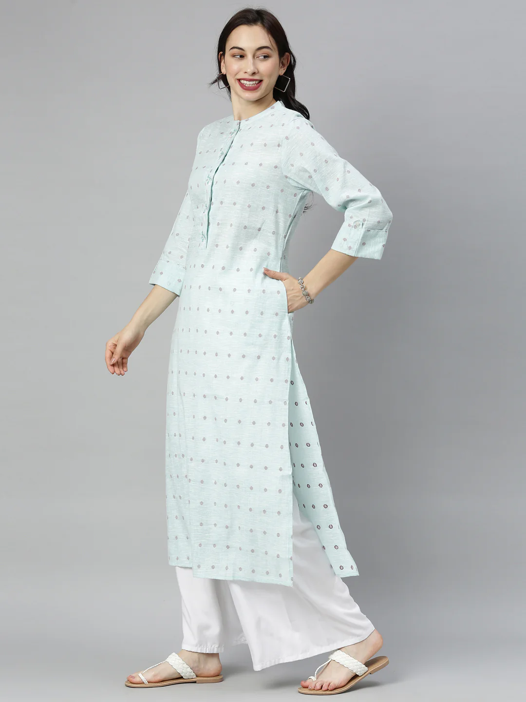 Neerus Sea Green Printed Straight Kurta - Image 5