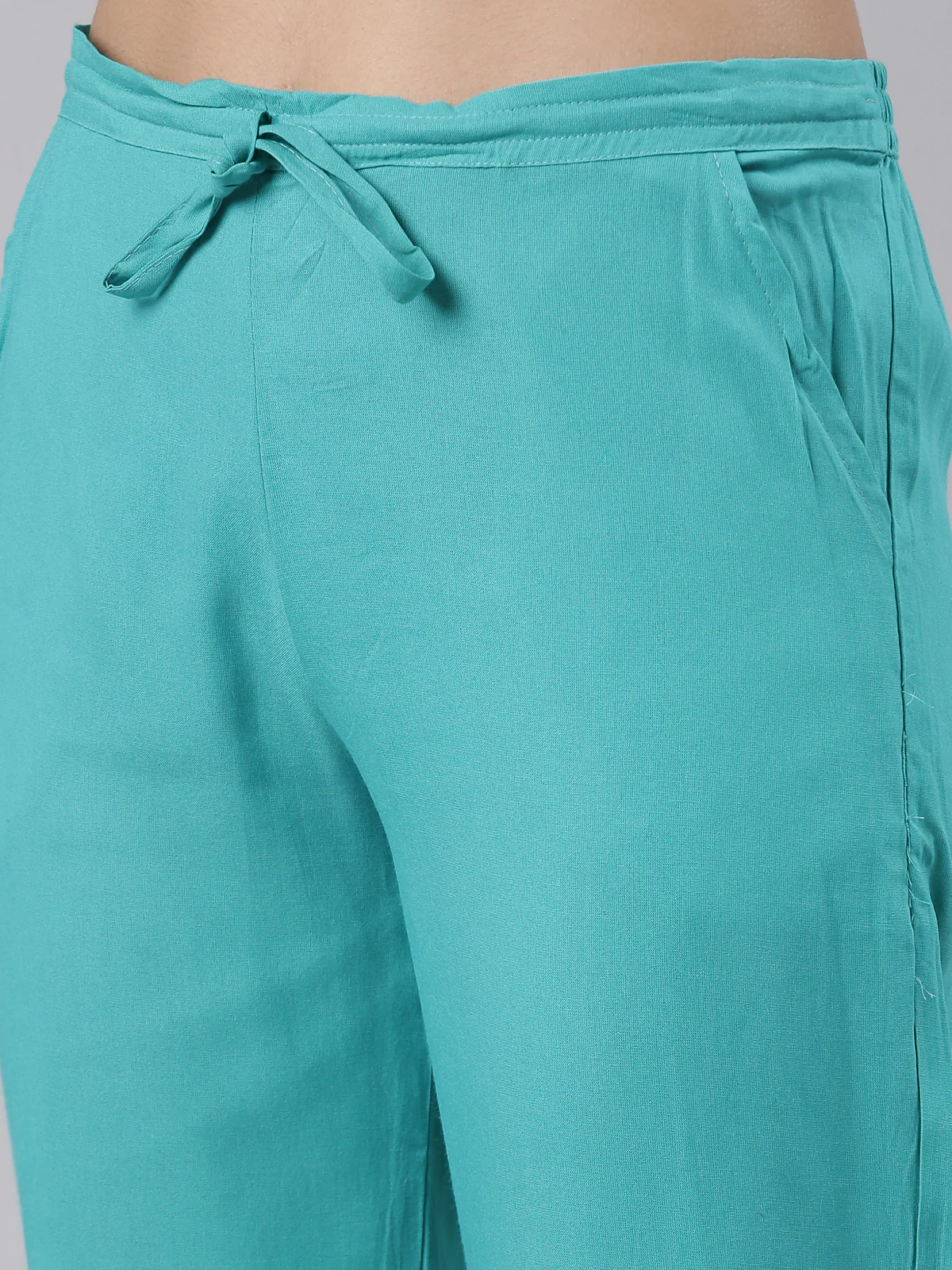 Neerus Sea Green Regular Calf Length Embroidered Kurta Solid Palazzos With Dupatta - Image 5
