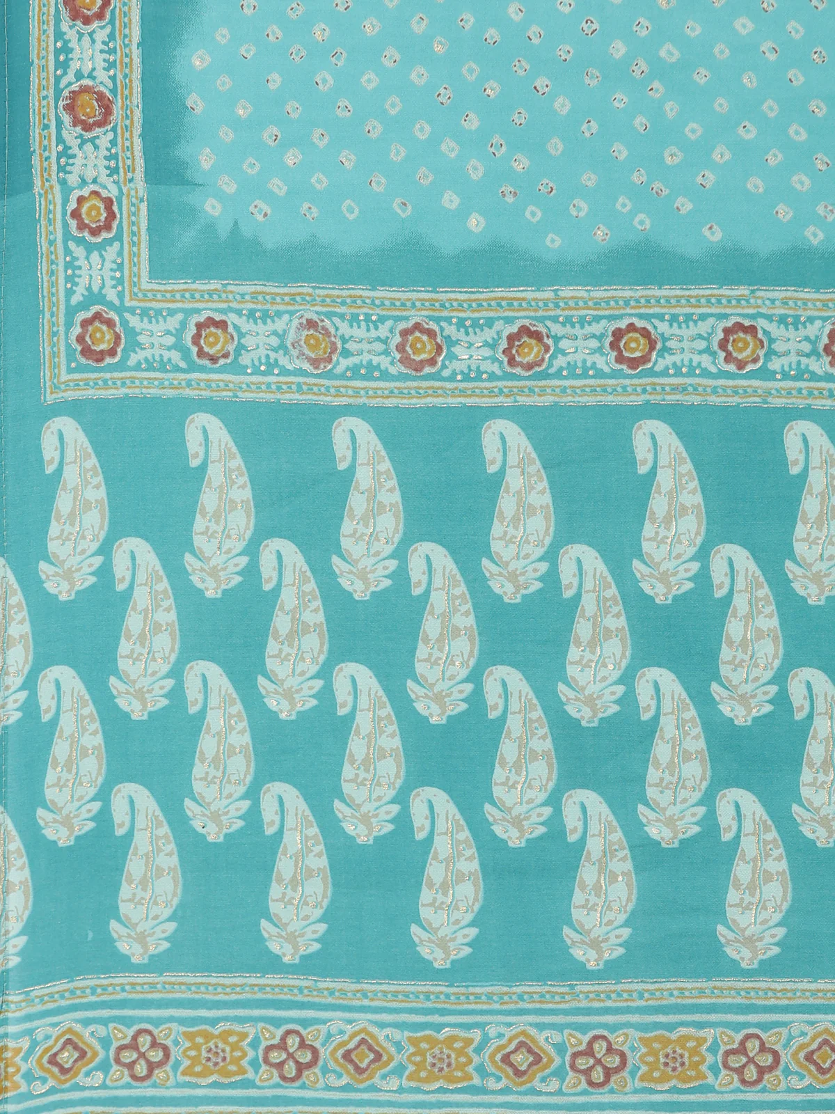 Neerus Sea Green Regular Calf Length Embroidered Kurta Solid Palazzos With Dupatta - Image 6