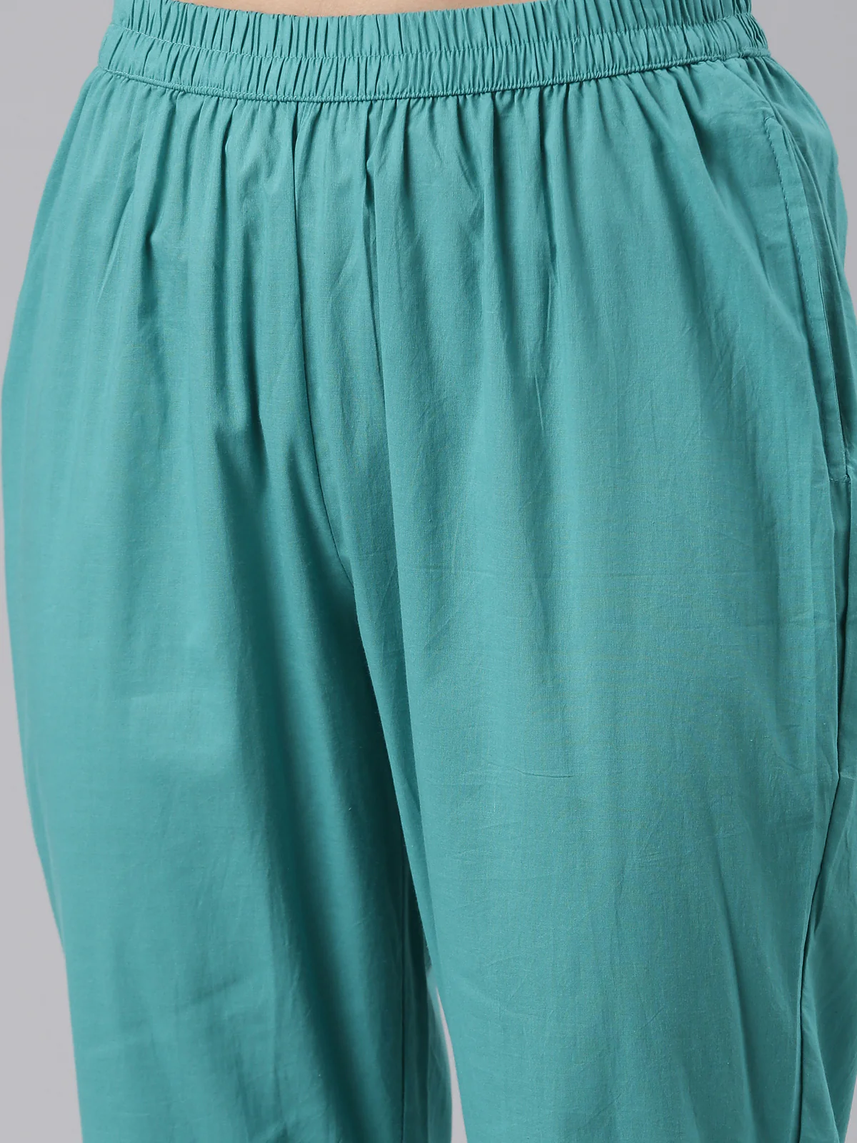 Neerus Sea Green Regular Calf Length Embroidered Kurta Solid Palazzos With Dupatta - Image 5