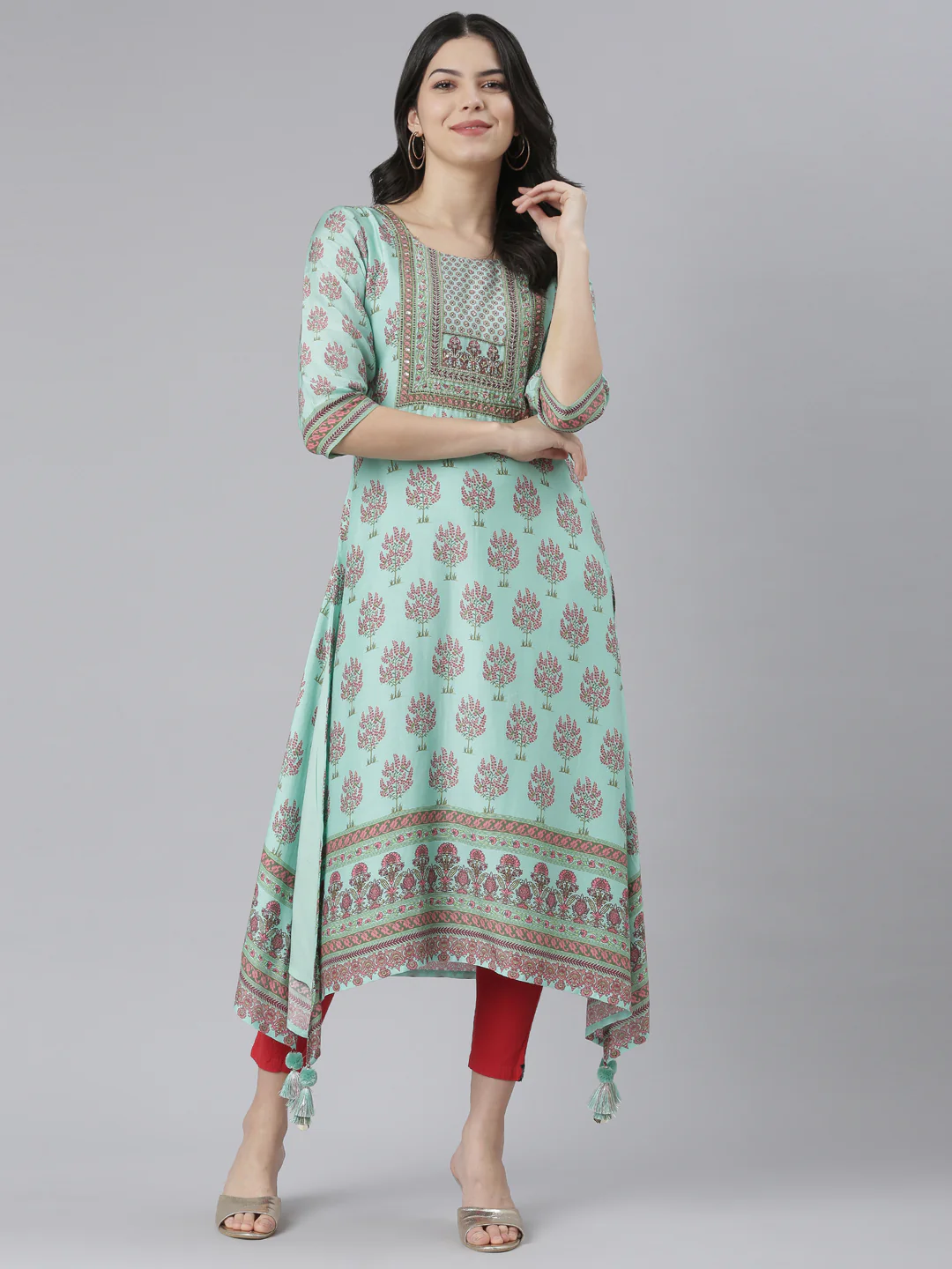 Neerus Sea Green Regular High-Low Kurta - Image 6