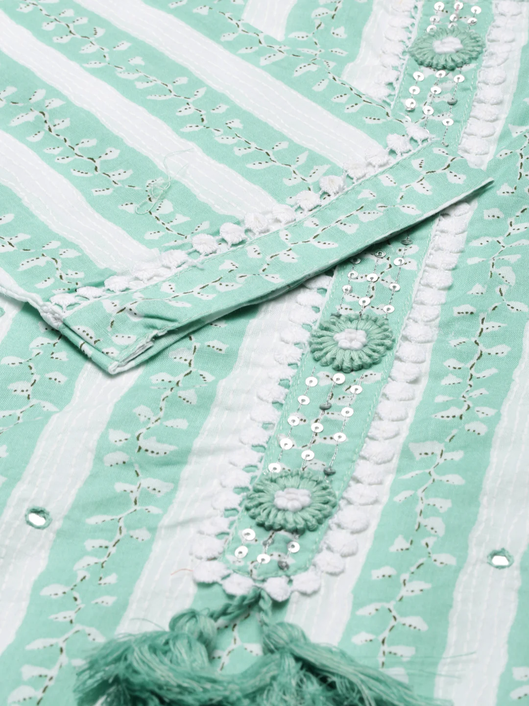 Neerus Sea Green Regular Knee Length Solid Kurta Solid Trousers With Dupatta - Image 5