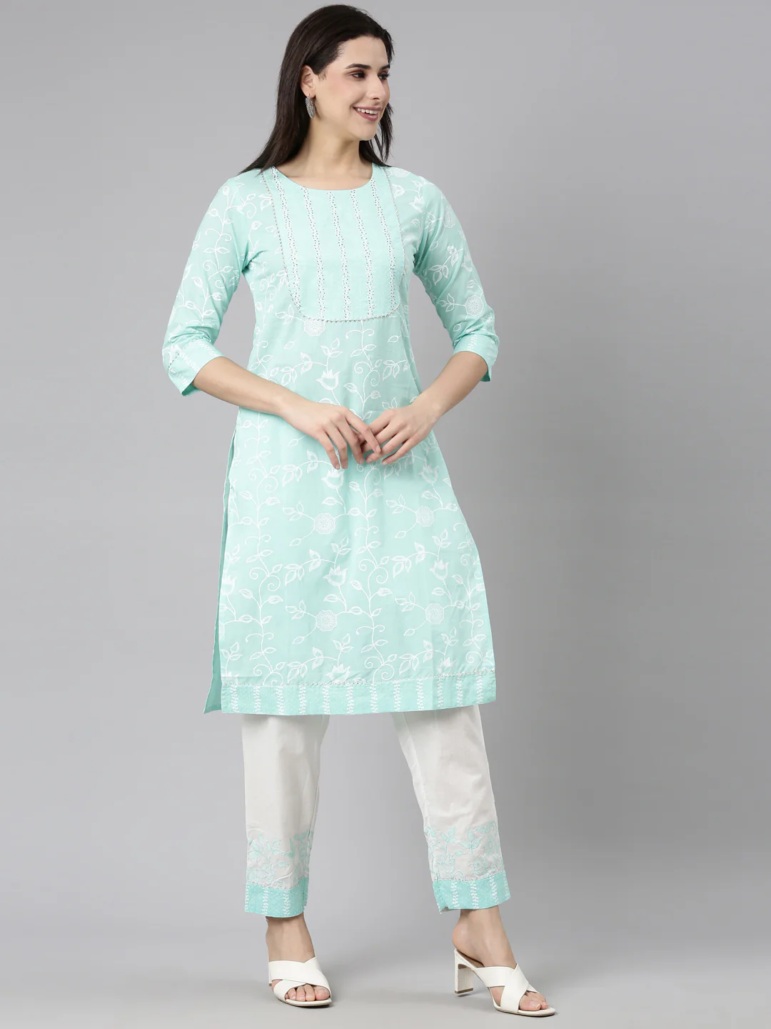 Neerus Sea Green Regular Straight Floral Readymade suits - Image 2