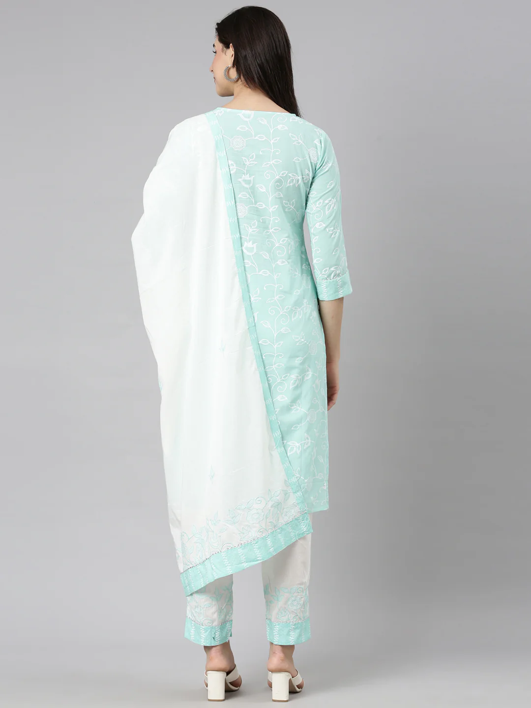 Neerus Sea Green Regular Straight Floral Readymade suits - Image 3