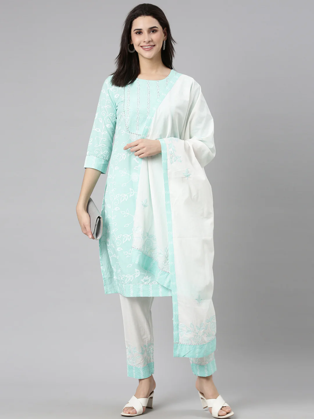 Neerus Sea Green Regular Straight Floral Readymade suits - Image 4