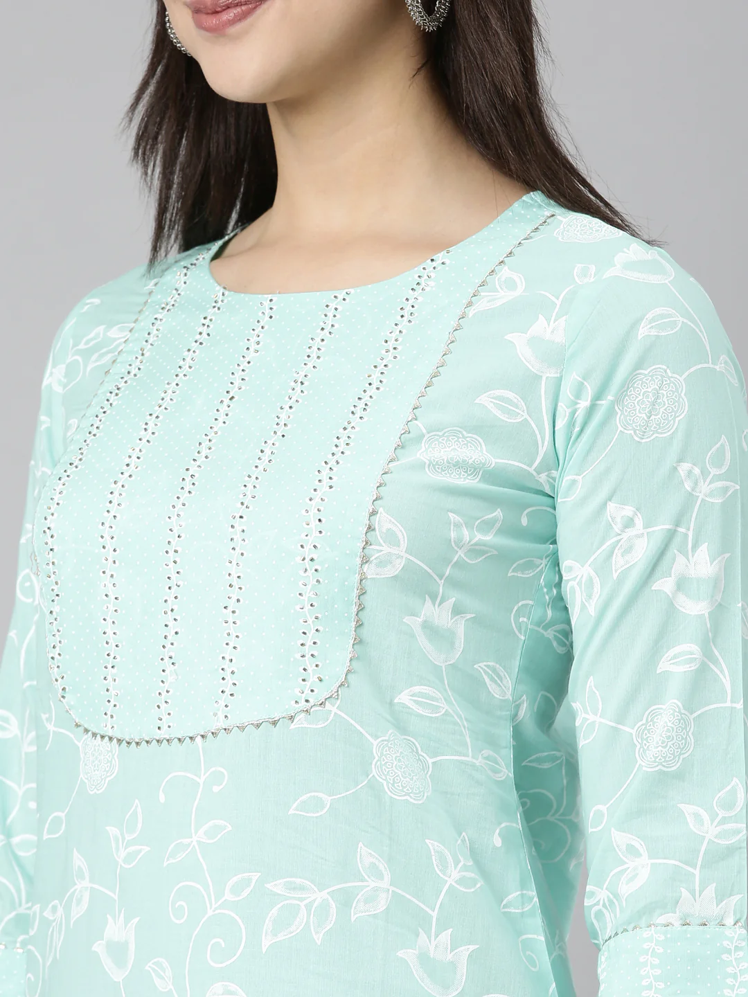 Neerus Sea Green Regular Straight Floral Readymade suits - Image 7