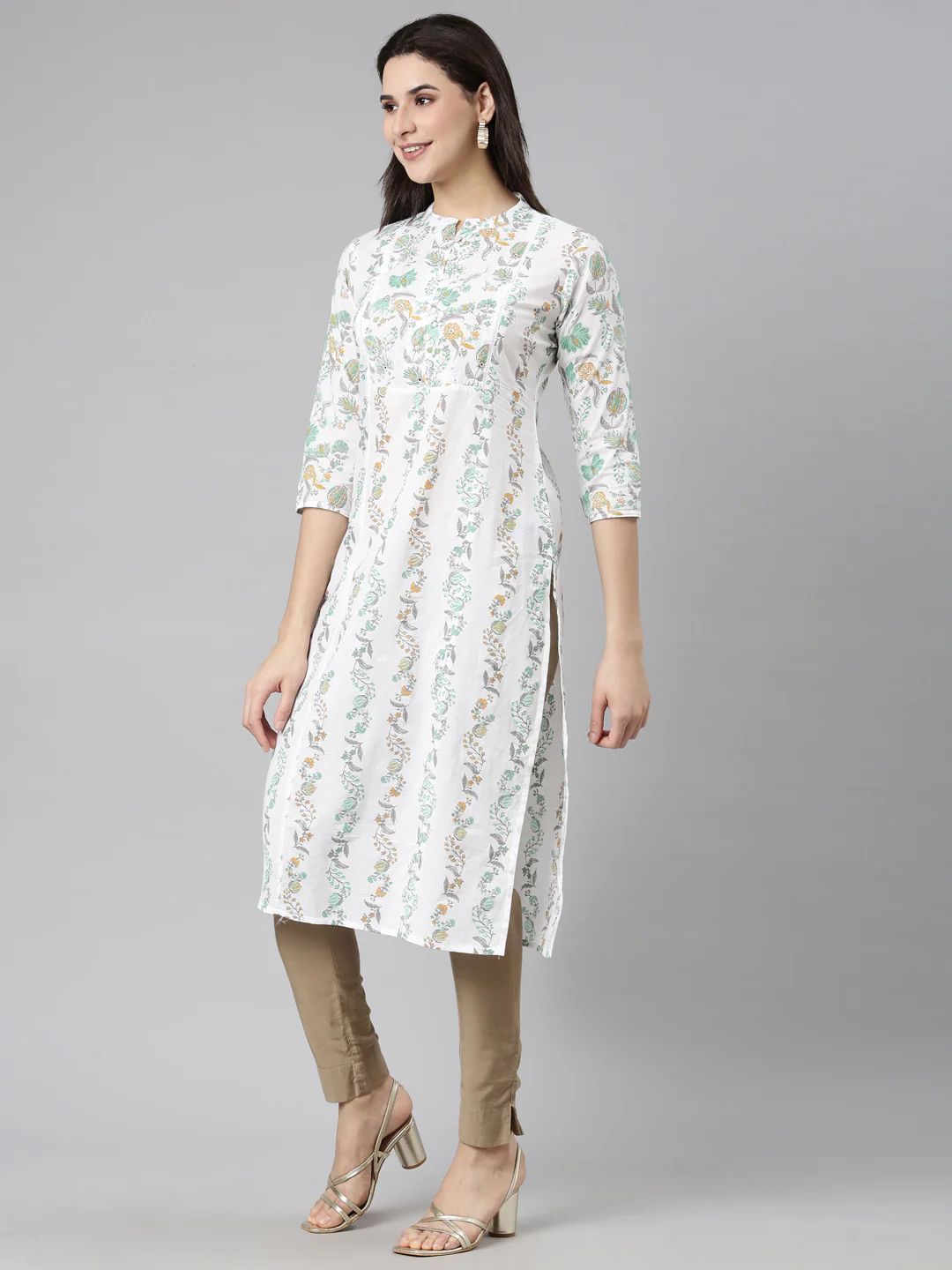 Neerus Sea Green Regular Straight Floral Kurta - Image 2