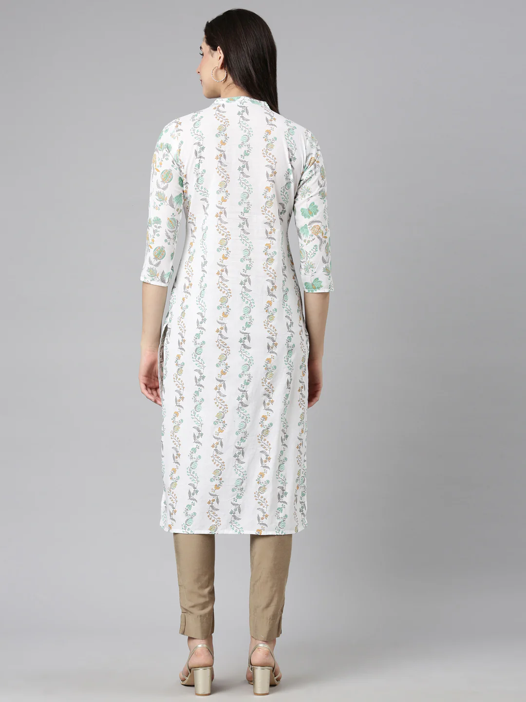 Neerus Sea Green Regular Straight Floral Kurta - Image 3