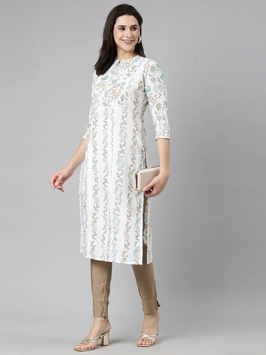 Neerus Sea Green Regular Straight Floral Kurta - Image 4
