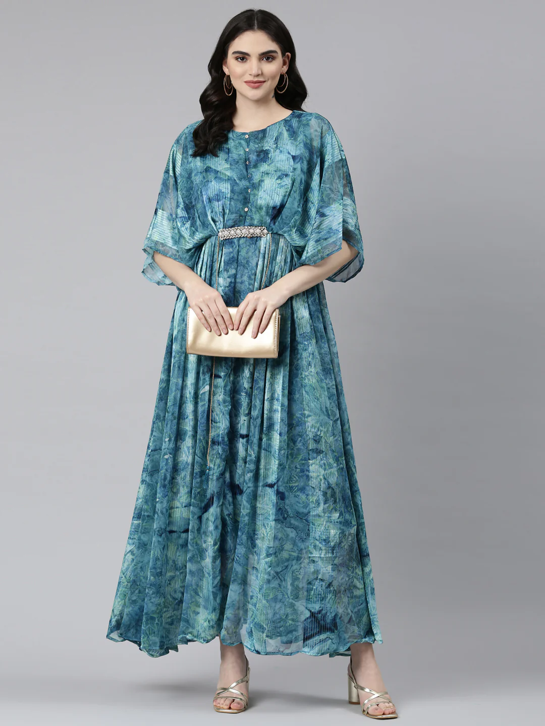 Neerus Sea Green Straight Casual Solid Dress - Image 5