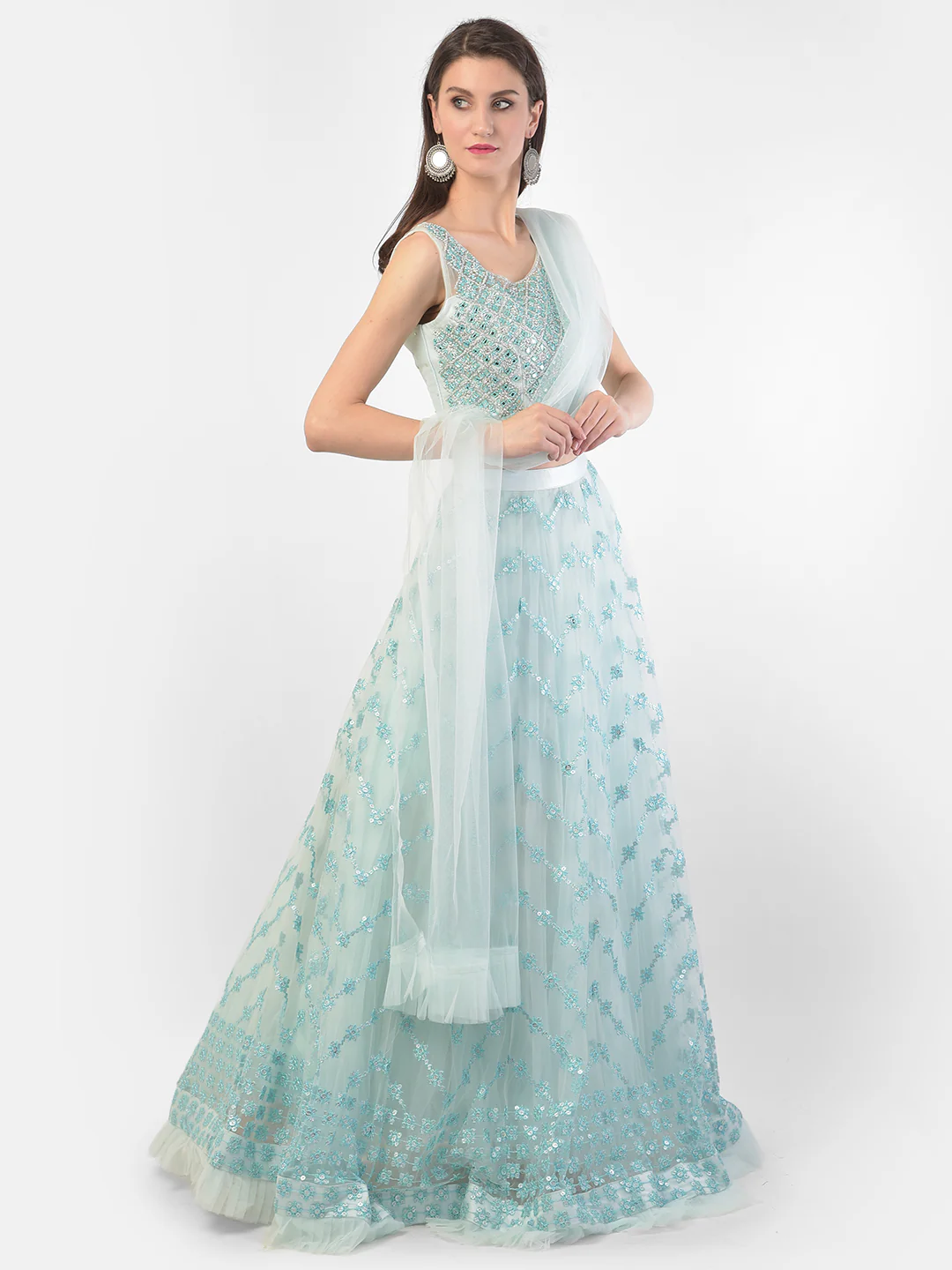 Neerus Sky Blue Color Nett Fabric Ghagra Set - Image 2