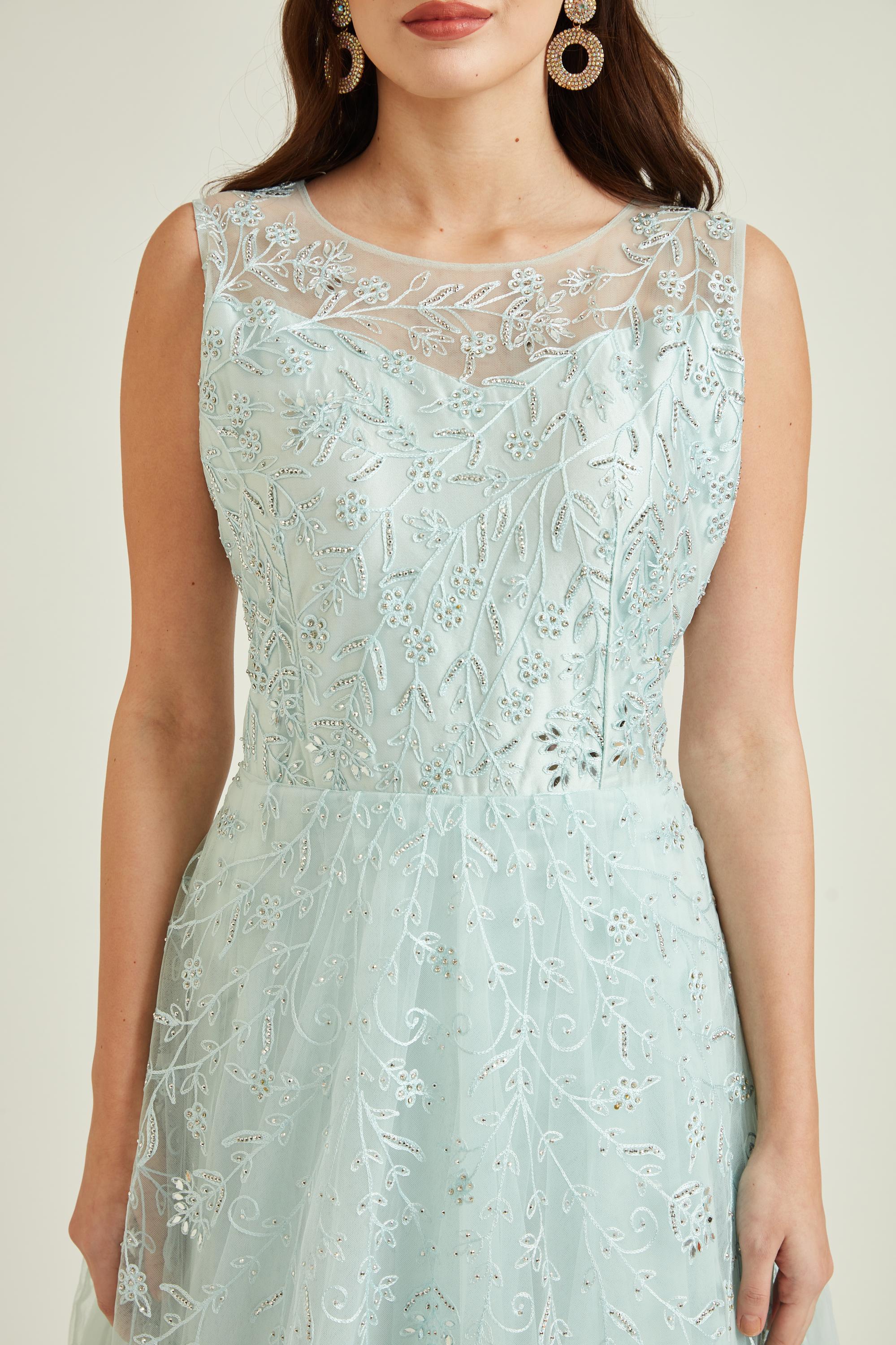Neerus Sky Blue Colour Nett Fabric Gown - Image 4