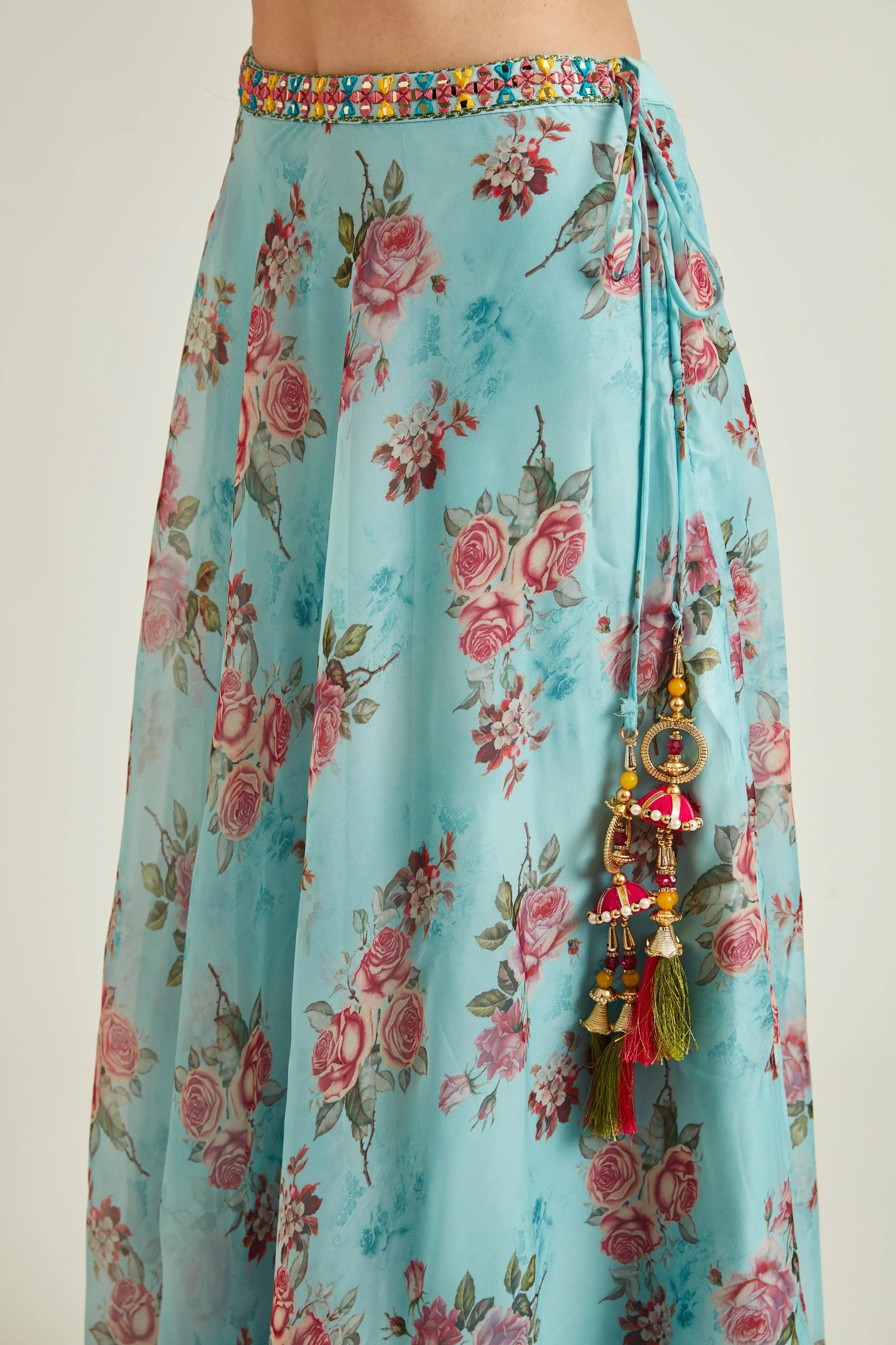 Neerus Sky Blue Colour Organza Fabric Ghagra Set - Image 6