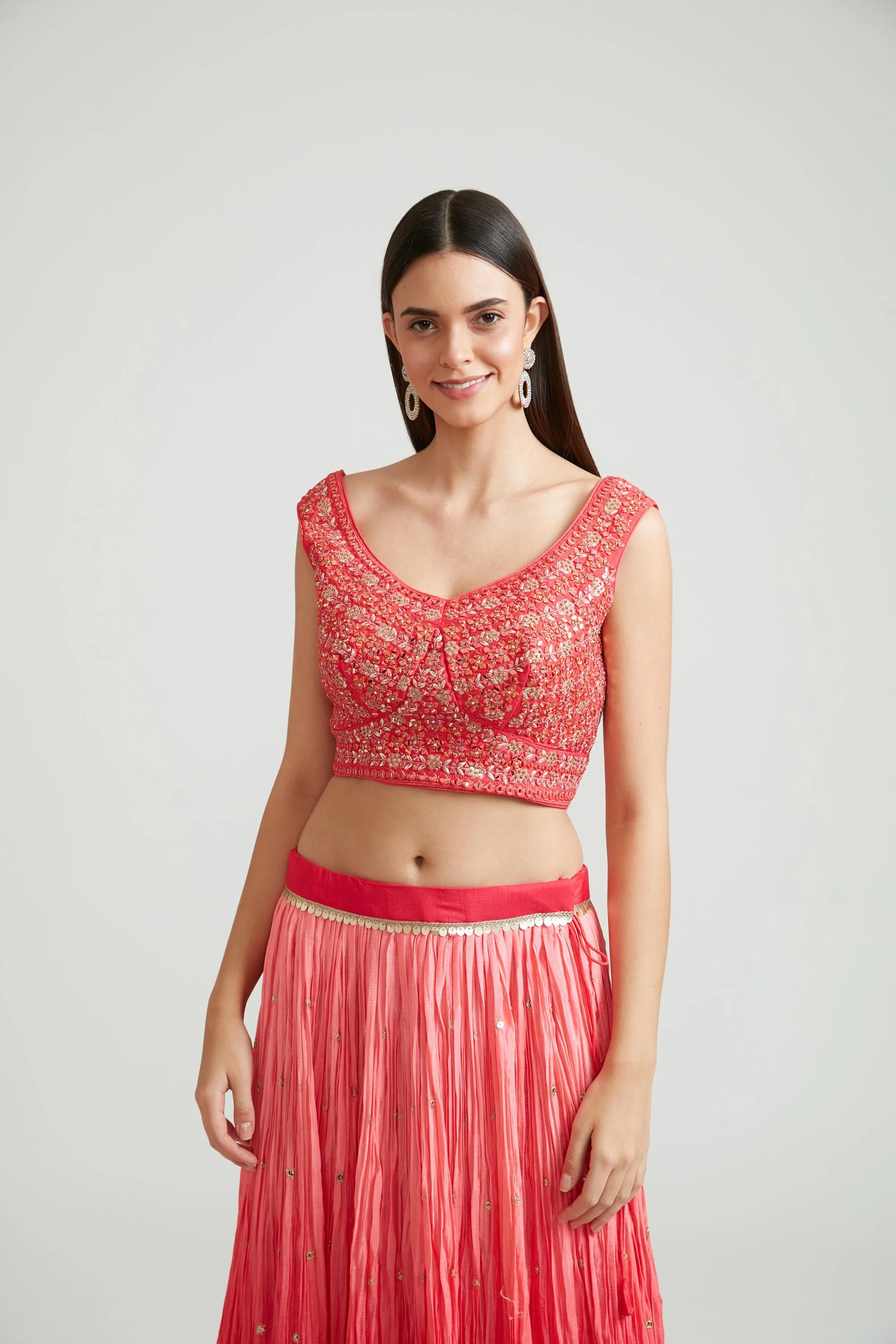 Neerus Tomato Color Silk Fabric Lehenga Choli - Image 4