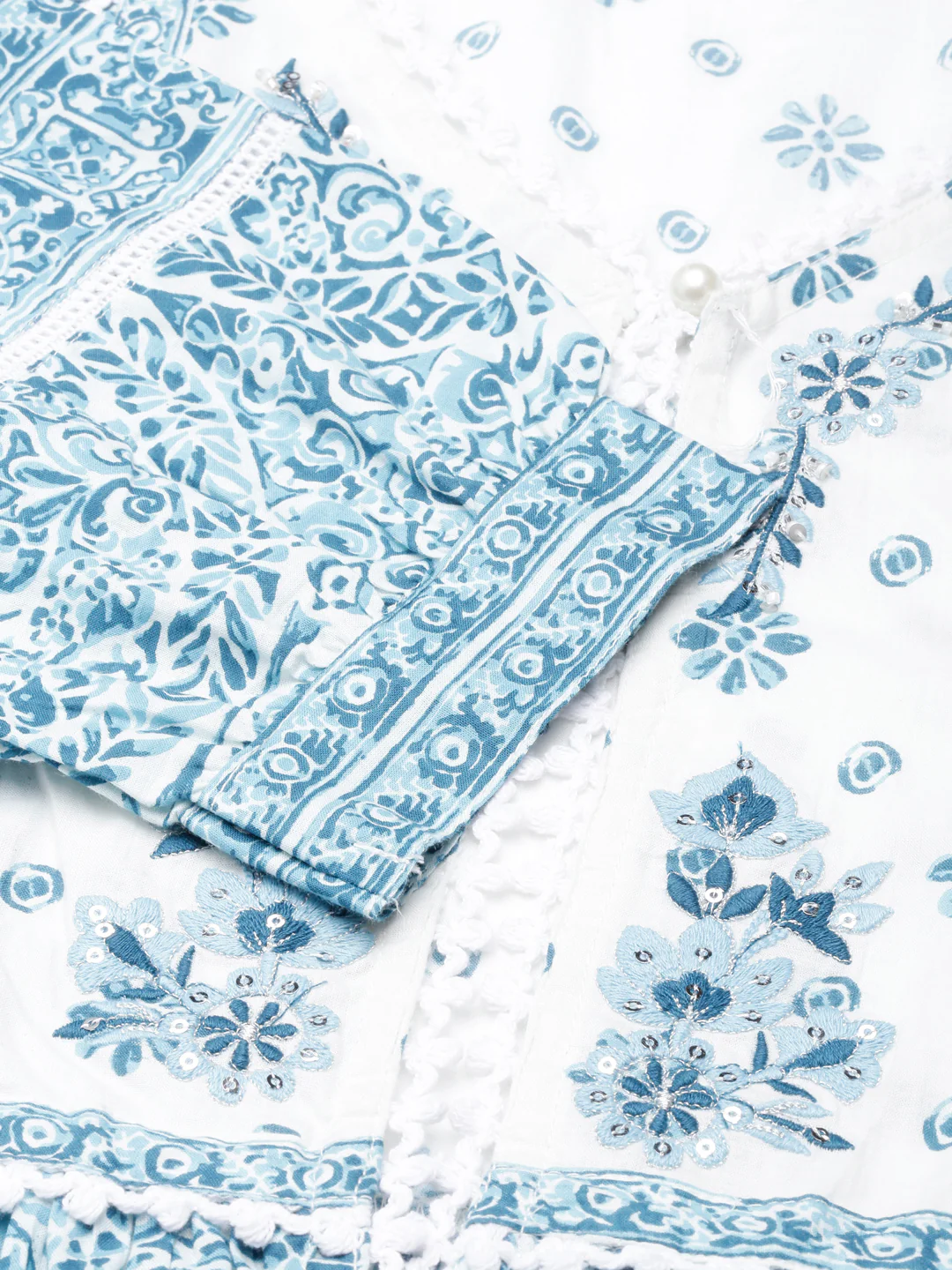 Neerus Turquoise Blue Straight Casual Floral Straight Kurta - Image 8