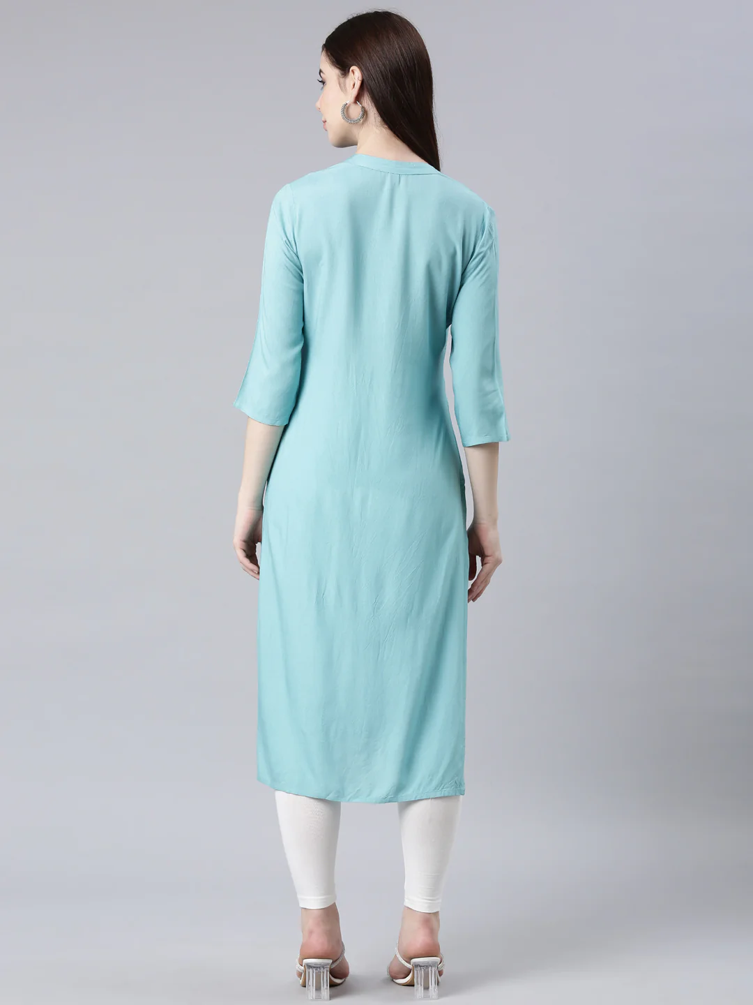 Neerus Turquoise Blue Straight Casual Floral Straight Kurta - Image 4