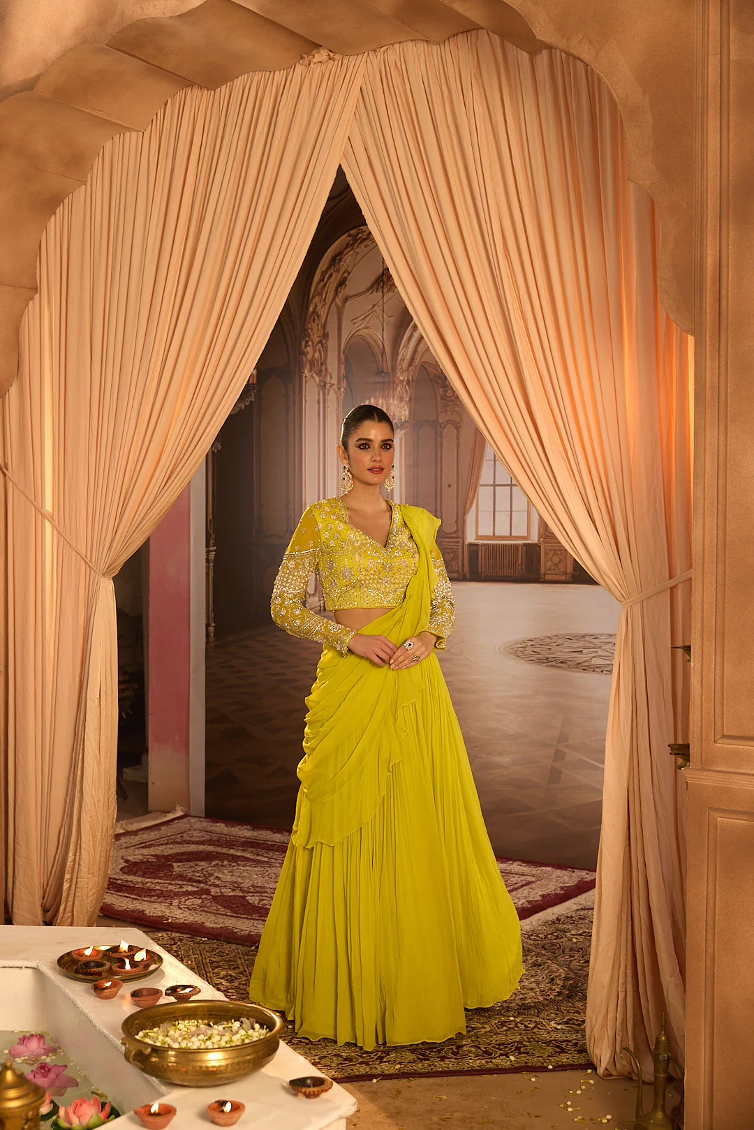 Neerus Variyali Green Embroidery Work Georgette Fabric Ghagra Set - Image 7